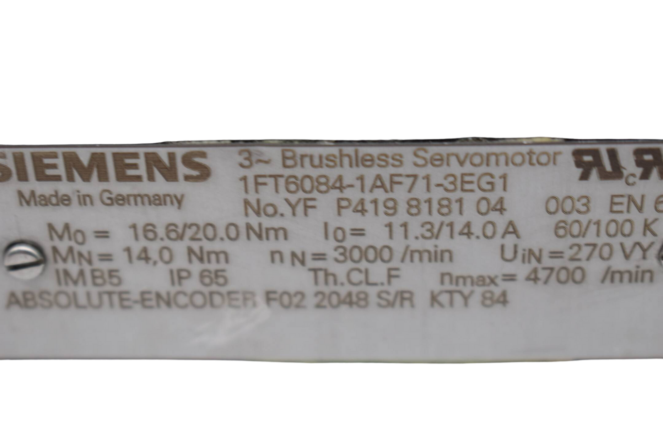 Siemens Brushless Servomotor 1FT6084-1AF71-3EG1 ( 1FT6 084-1AF71-3EG1 )