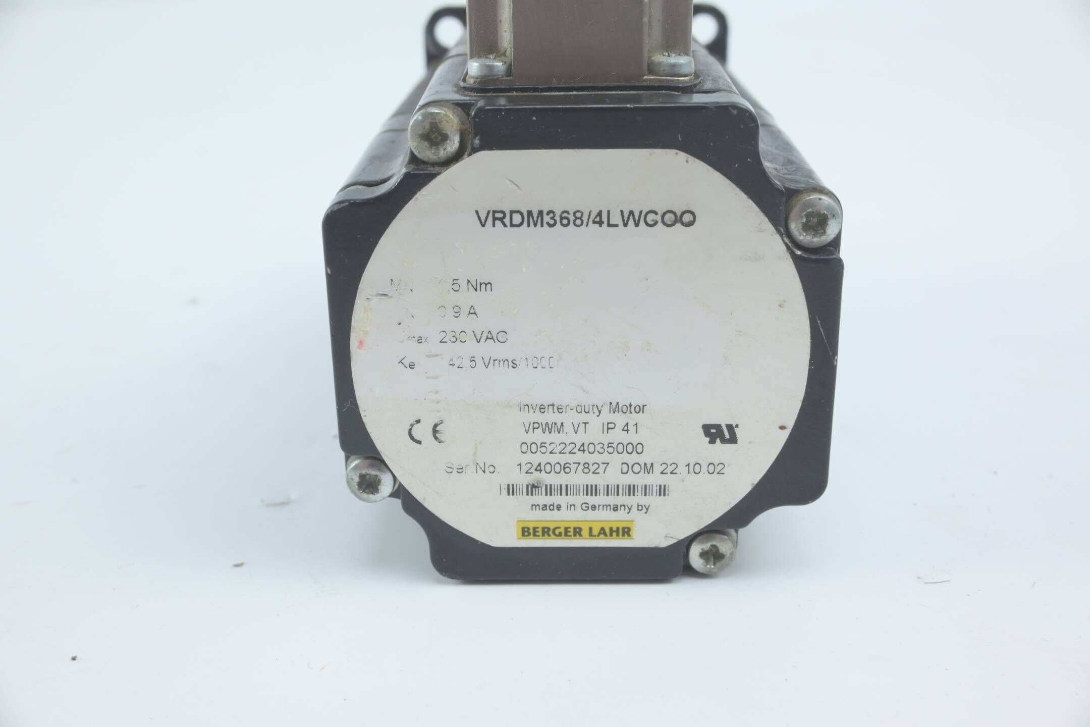 Berger Lahr Inverter Duty Motor VRDM368/4LWCOO