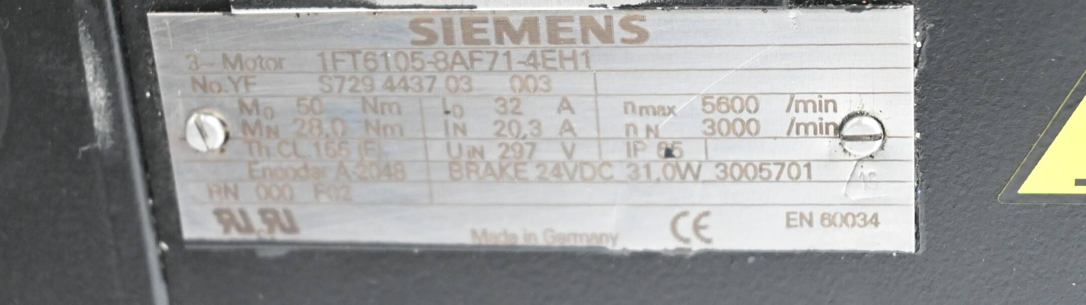 Siemens Simotics S Synchronservomotor 1FT6105-8AF71-4EH1 ( 1FT6 105-8AF71-4EH1 )