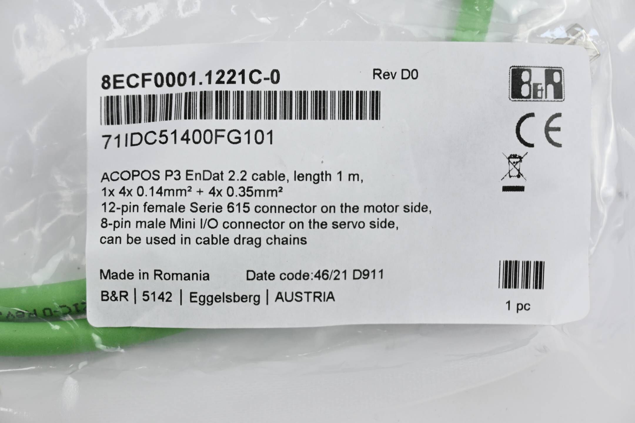 B&R Automation Acopos P3 EnDat 2.2 Kabel 8ECF0001.1221C-0 Rev. D0