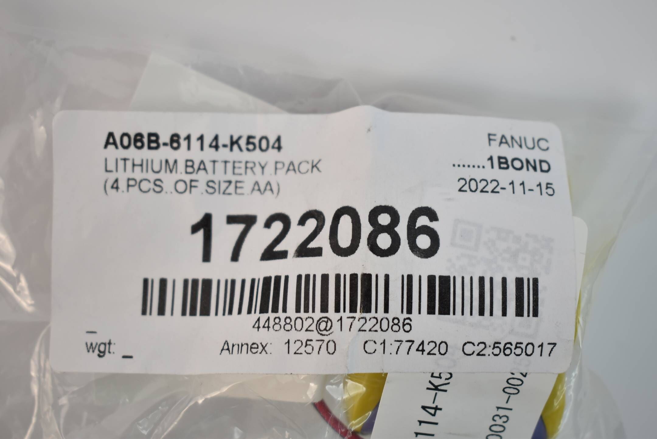 Fanuc Lithium Battery 4 Size-AA A06B-6114-K504