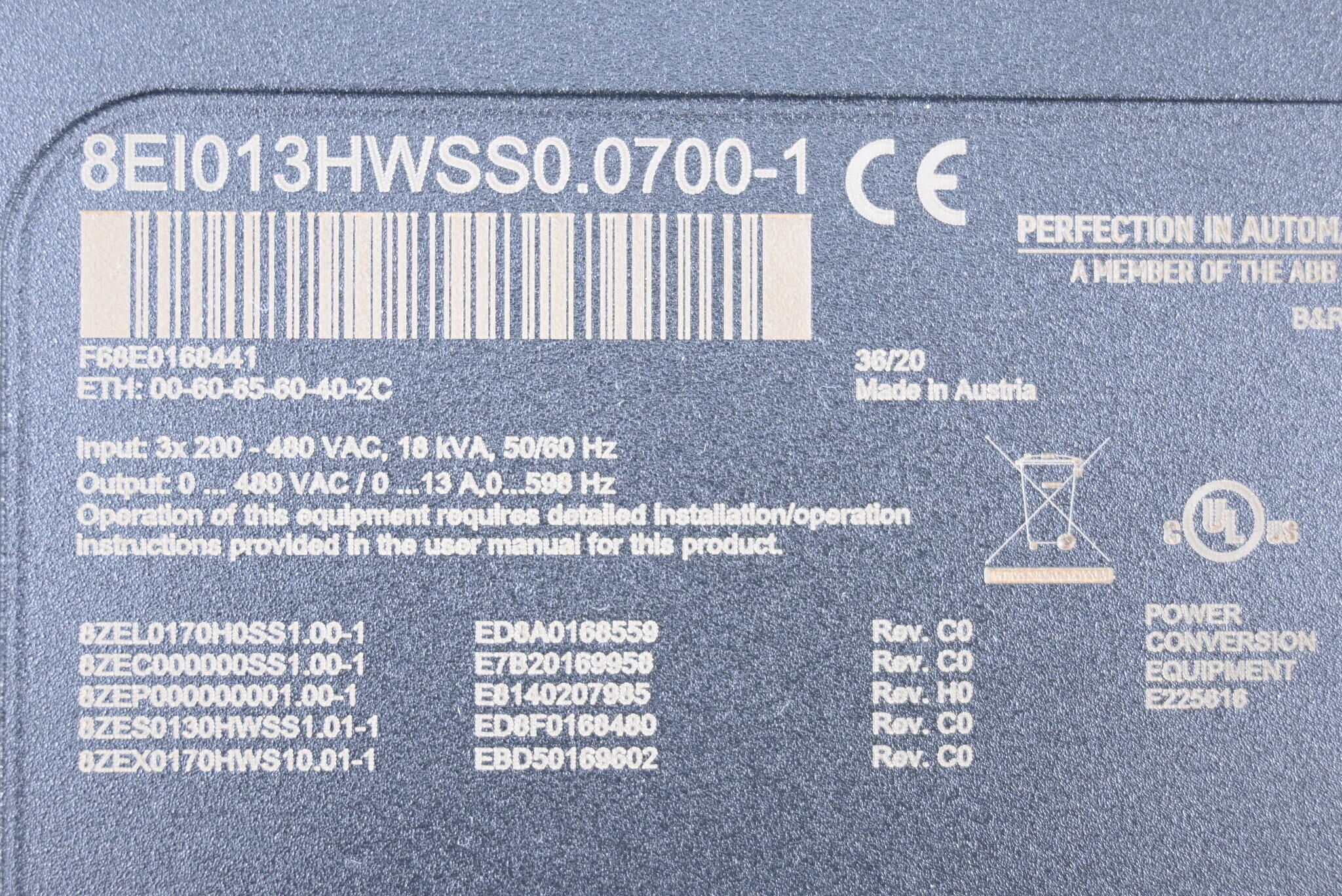 B&R Automation ACOPOS P3 Servoverstärker 8EI013HWSS0.0700-1
