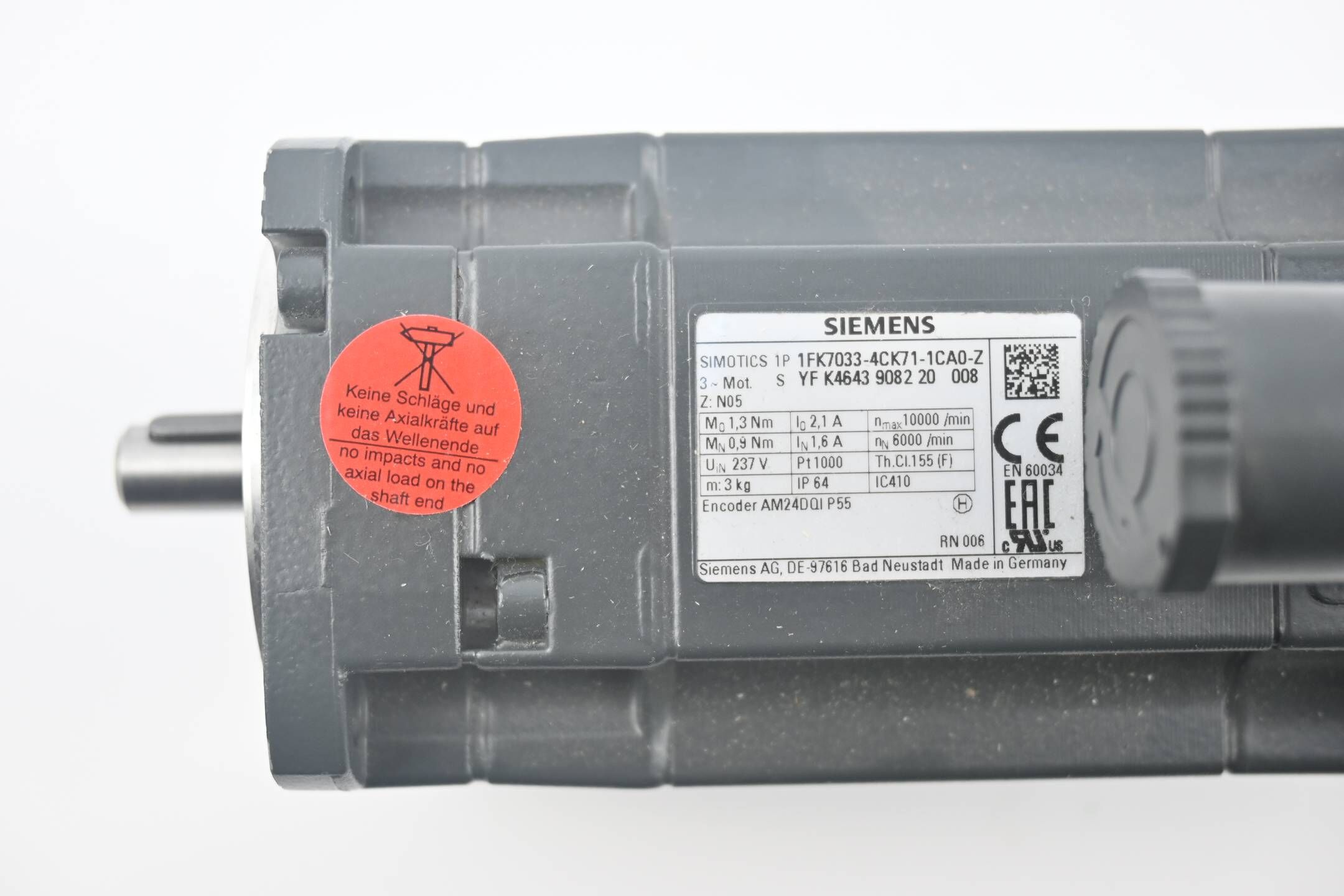 Siemens Simotics Servomotor 1FK7033-4CK71-1CA0-Z ( 1FK7 033-4CK71-1CA0-Z ) Z=N05