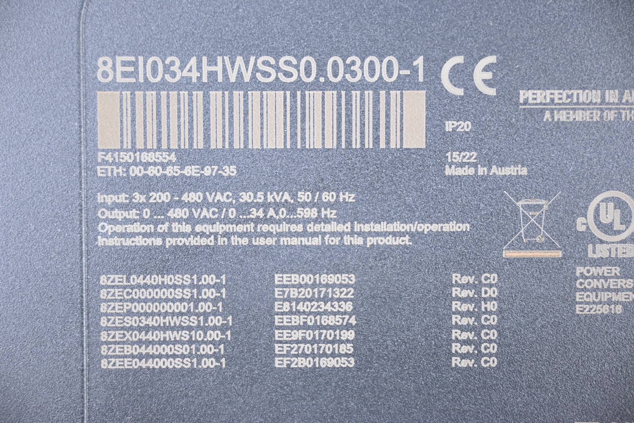 B&R Automation Acopos P3 Servoverstärker 8EI034HWSS0.0300-1