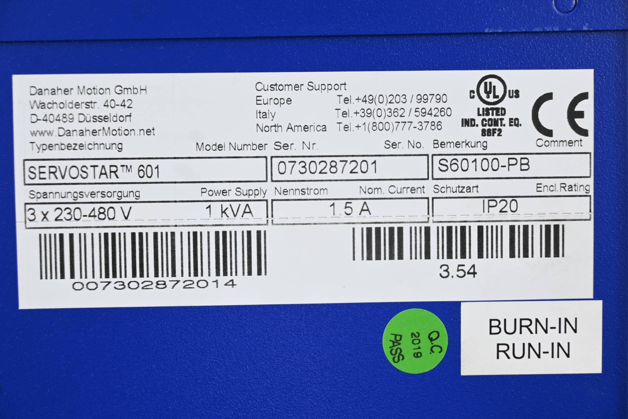 Danaher Motion Kollmorgen SERVOSTAR 601 ( S60100-PB )