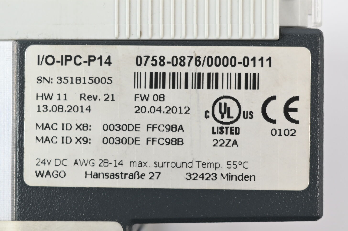 Wago Industrie PC I/O-IPC-P14 0758-0876/0000-0111 ( Rev. 21 )