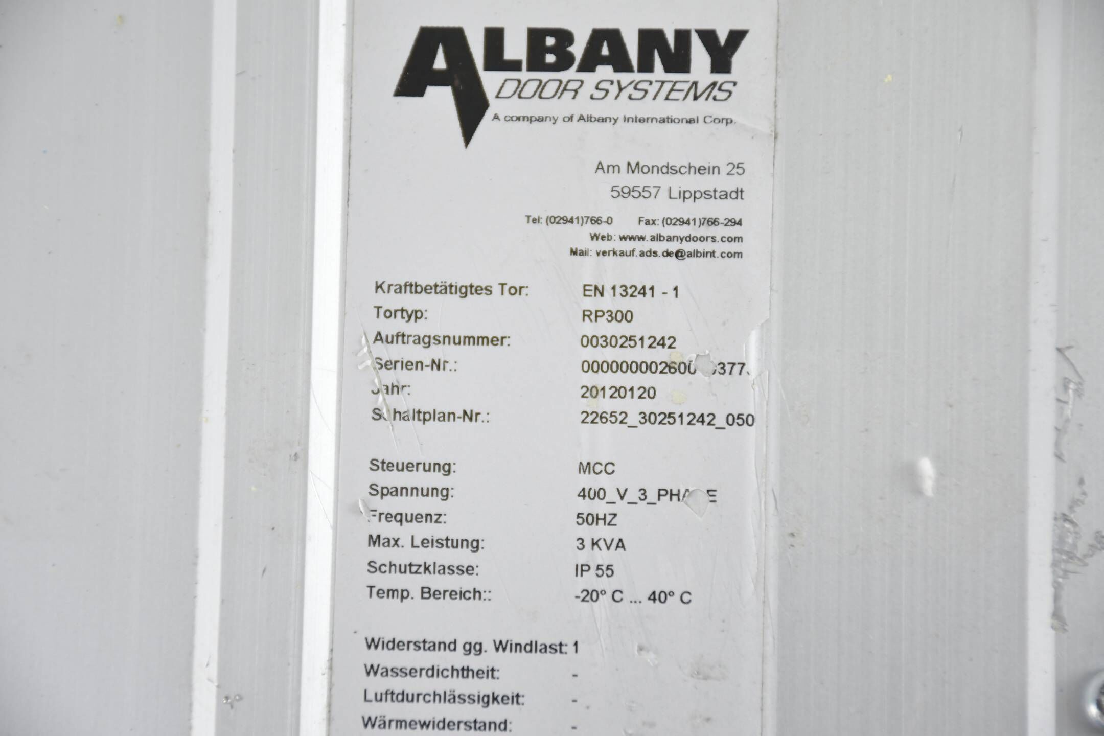 Albany Door Systems Schnelllauf-Rolltor RP300