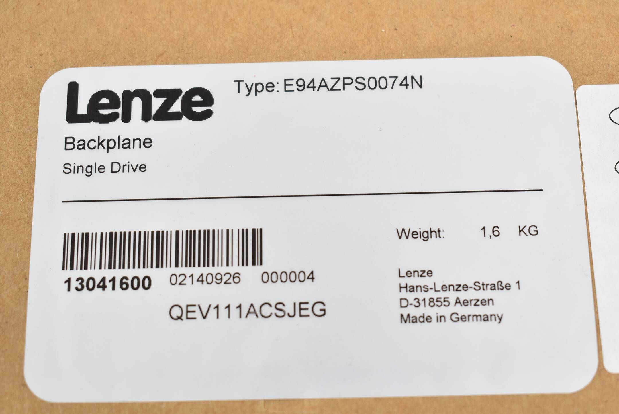 Lenze E94AZPS0074N Backplane Single Drive ( 13041600 )