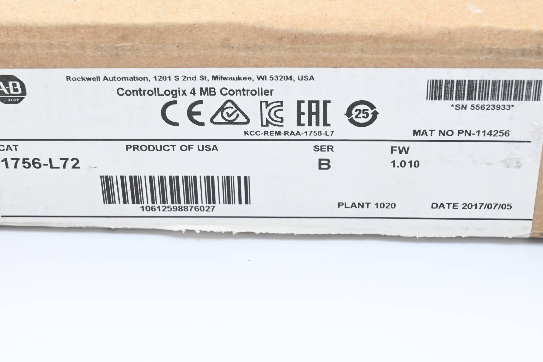 Allen-Bradley ControlLogix 4 MB Controller 1756-L72 ( Ser. B / FW: 1.010 )