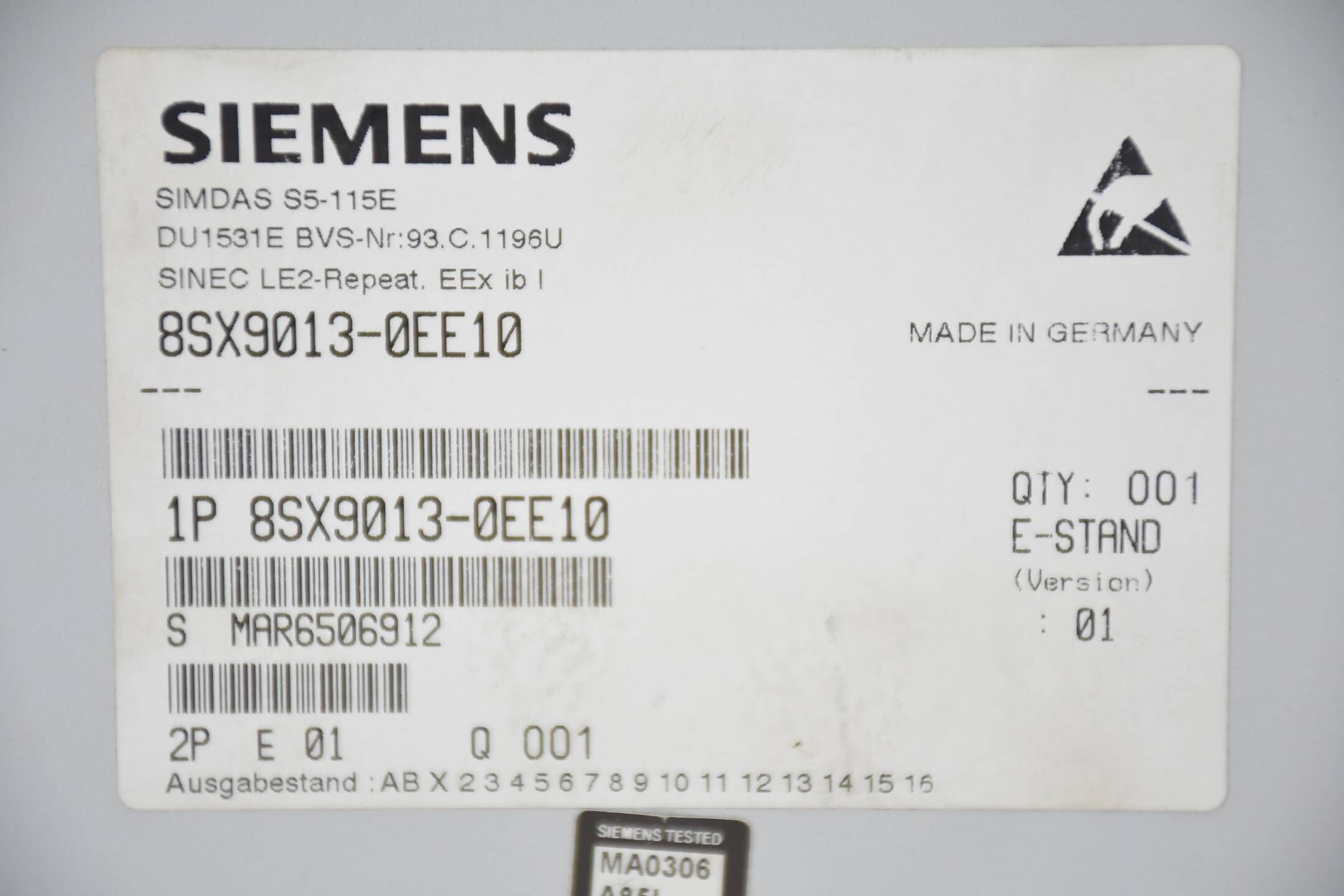 Siemens simdas S5-115E Sinec LE2-Repeater 8SX9013-0EE10 ( 8SX9 013-0EE10 ) E1