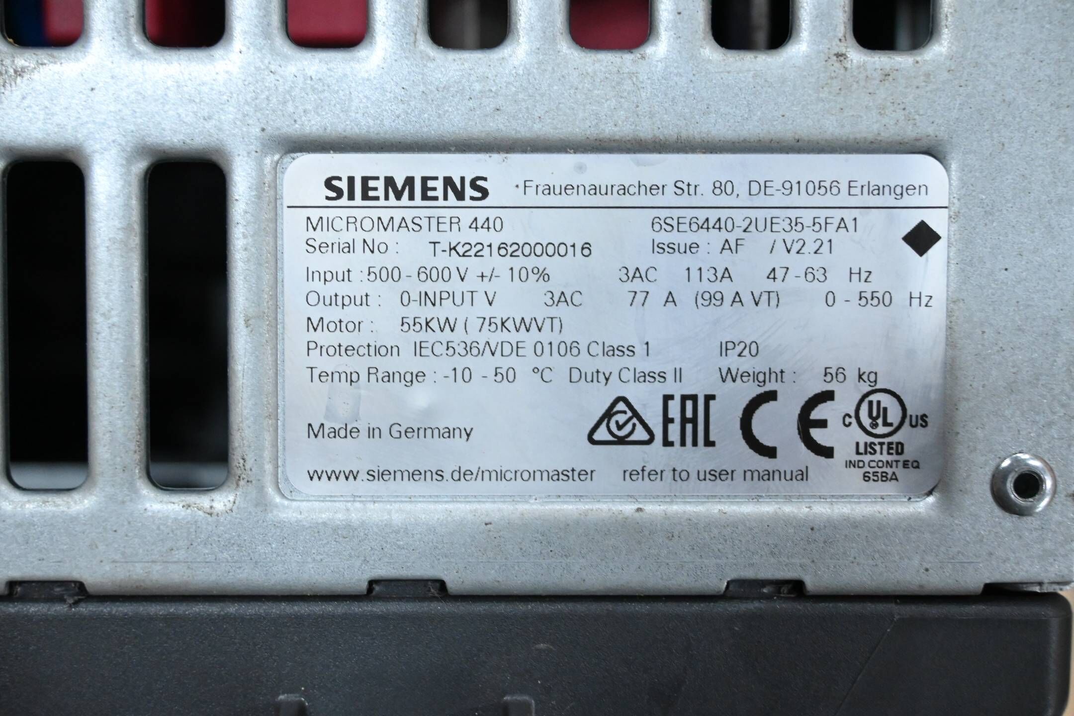 Siemens Micromaster 440 6SE6440-2UE35-5FA1 ( 6SE6 440-2UE35-5FA1 ) E.AF V2.21