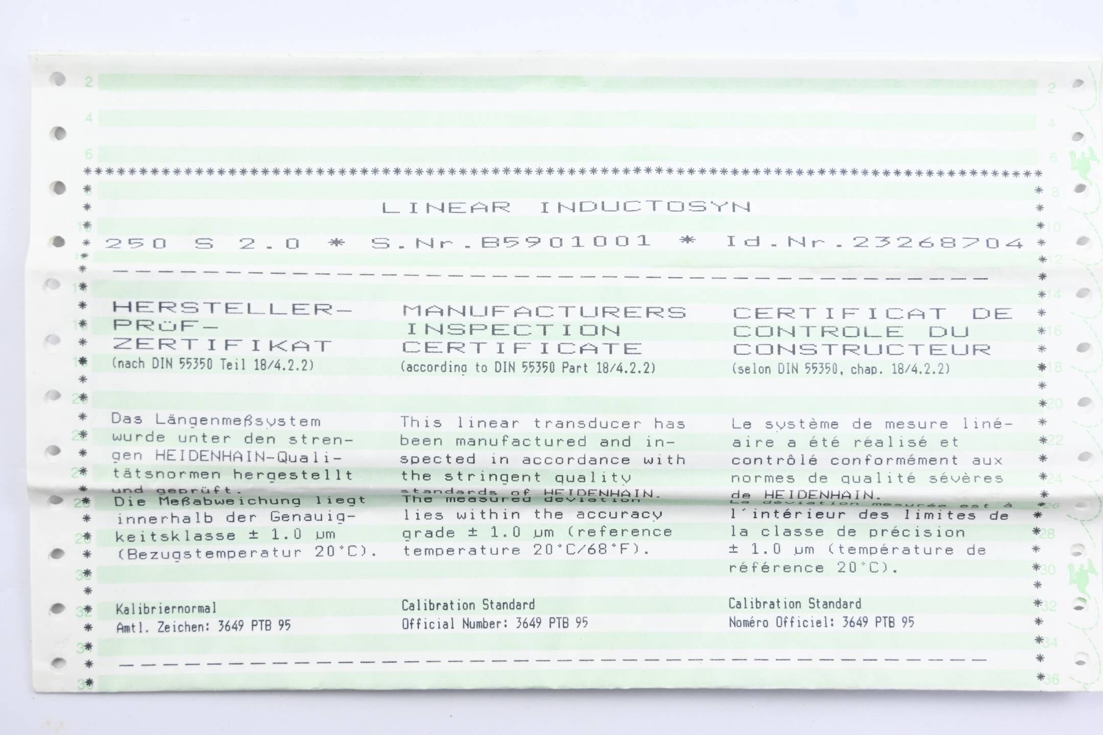 Heidenhain Linear Inductosyn 250 S 2.0 ( 23268704 ) 