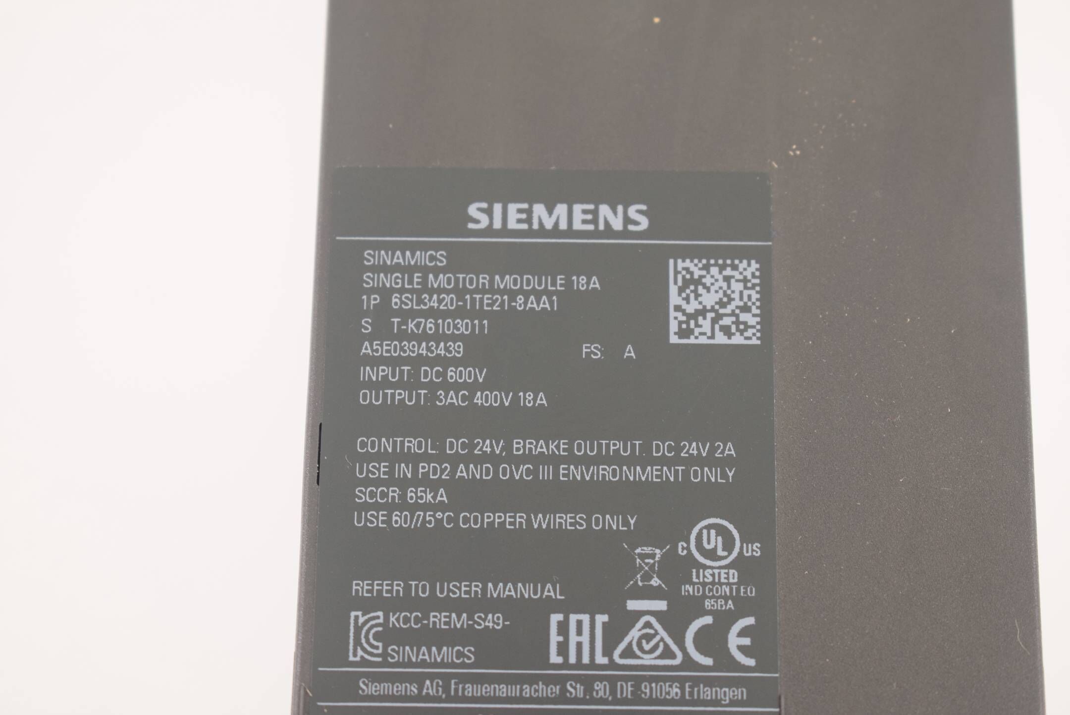Siemens Sinamics S120 SMM 6SL3420-1TE21-8AA1 ( 6SL3 420-1TE21-8AA1 ) E.A