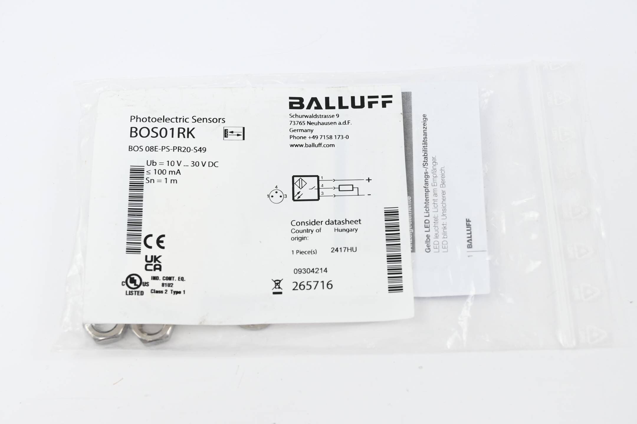 Balluff Photoelectric Sensor BOS01RK ( BOS 08E-PS-PR20-S49 )
