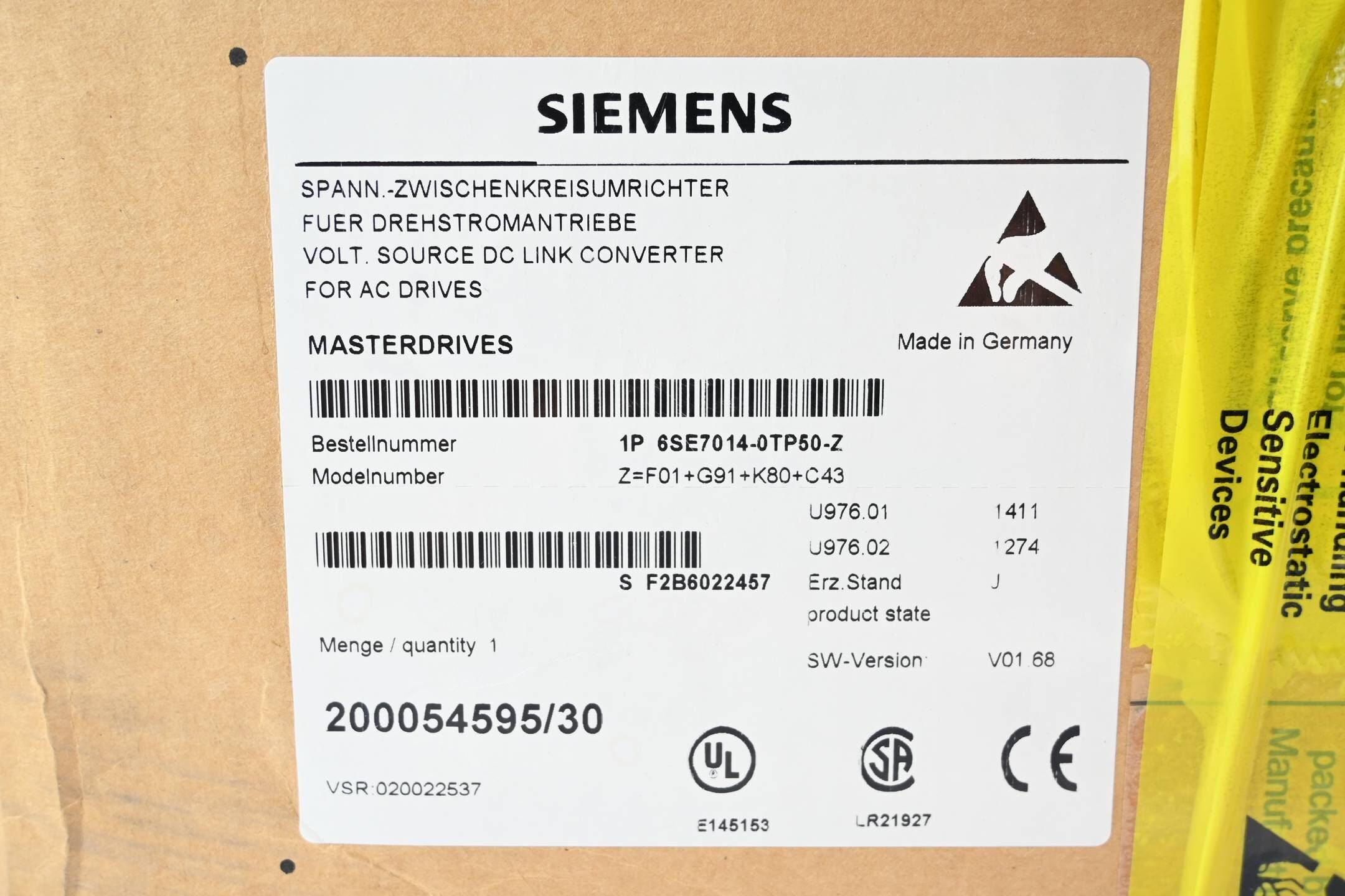Siemens Masterdrives 6SE7014-0TP50-Z ( 6SE7 014-0TP50-Z ) Z=F01+G91+K80+C43
