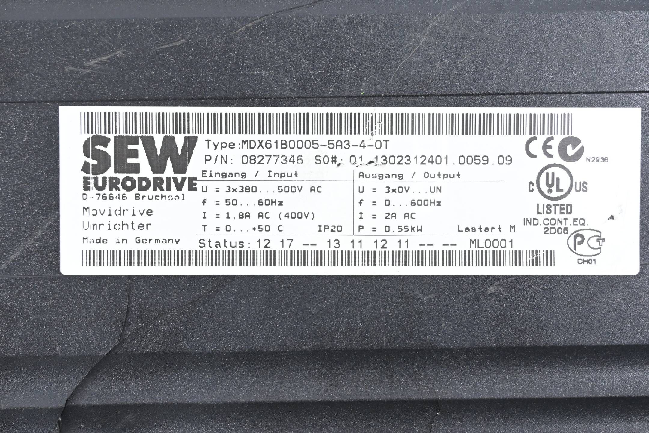 SEW Eurodrive Frequenzumrichter MDX61B0005-5A3-4-0T ( 08277346 ) inkl BW090-P52B