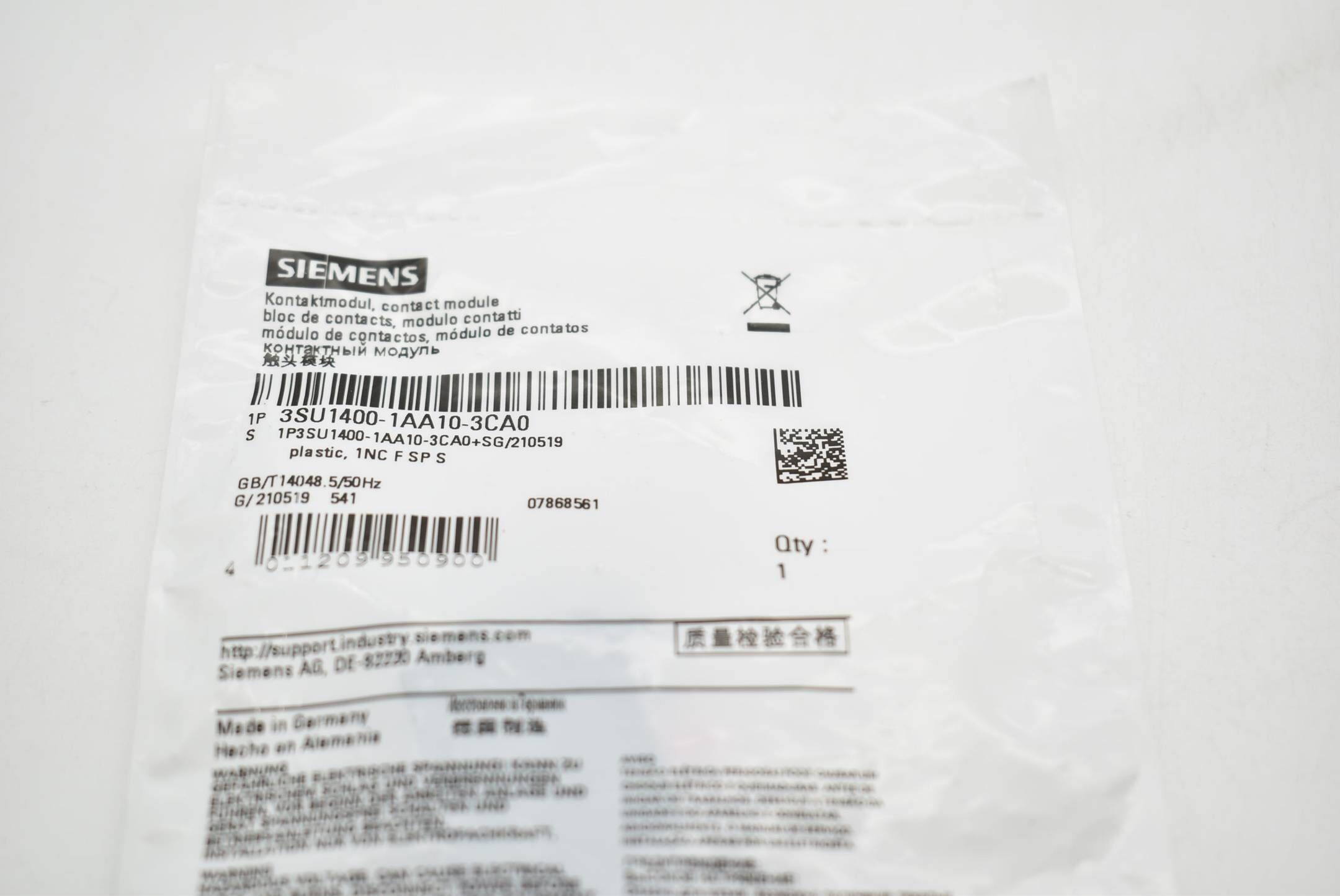 Siemens Contact module 3SU1400-1AA10-3CA0 ( 3SU1 400-1AA10-3CA0 )