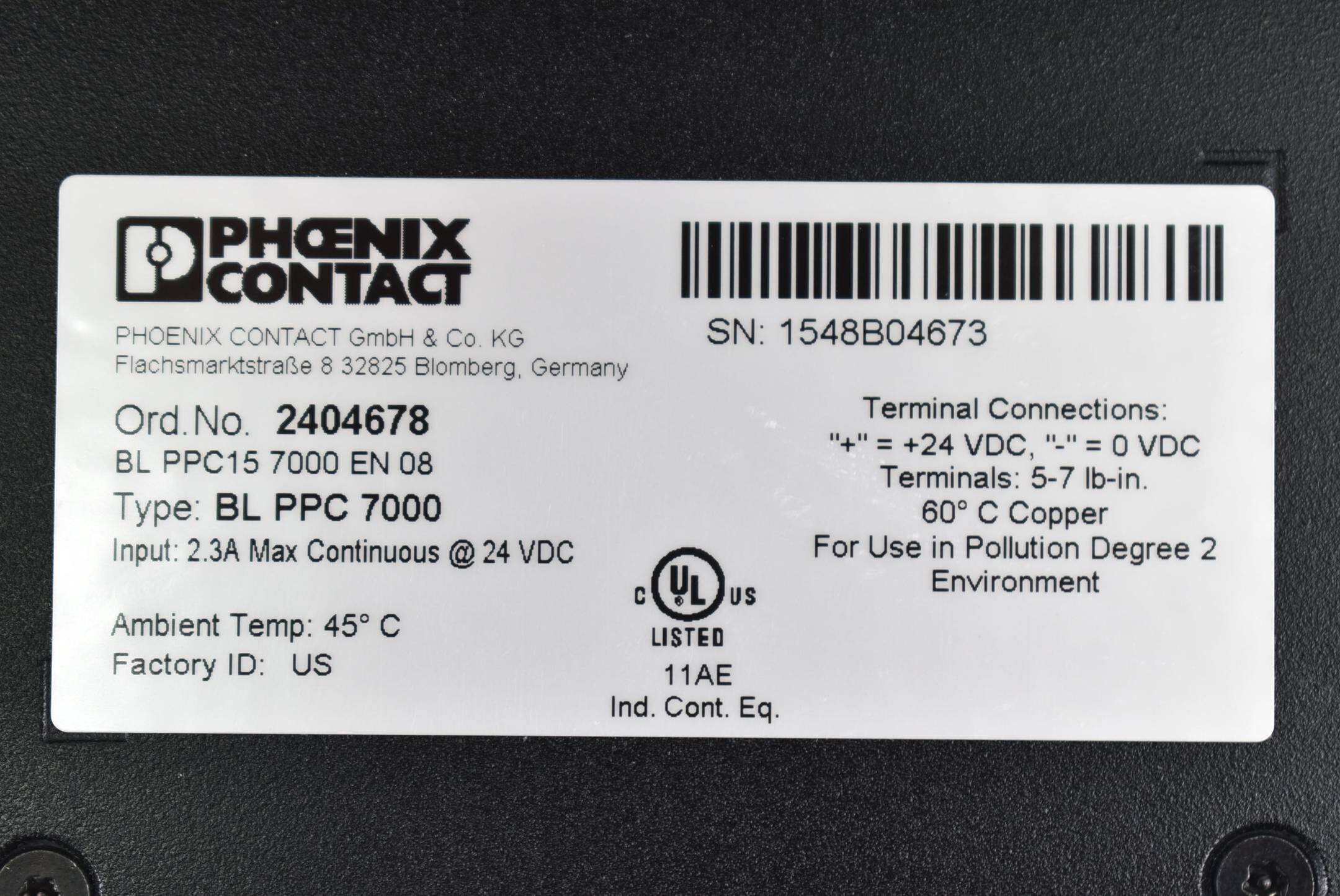 Phoenix Contact 24VDC Panel BL PPC15 7000 EN 08 ( 2404678 )