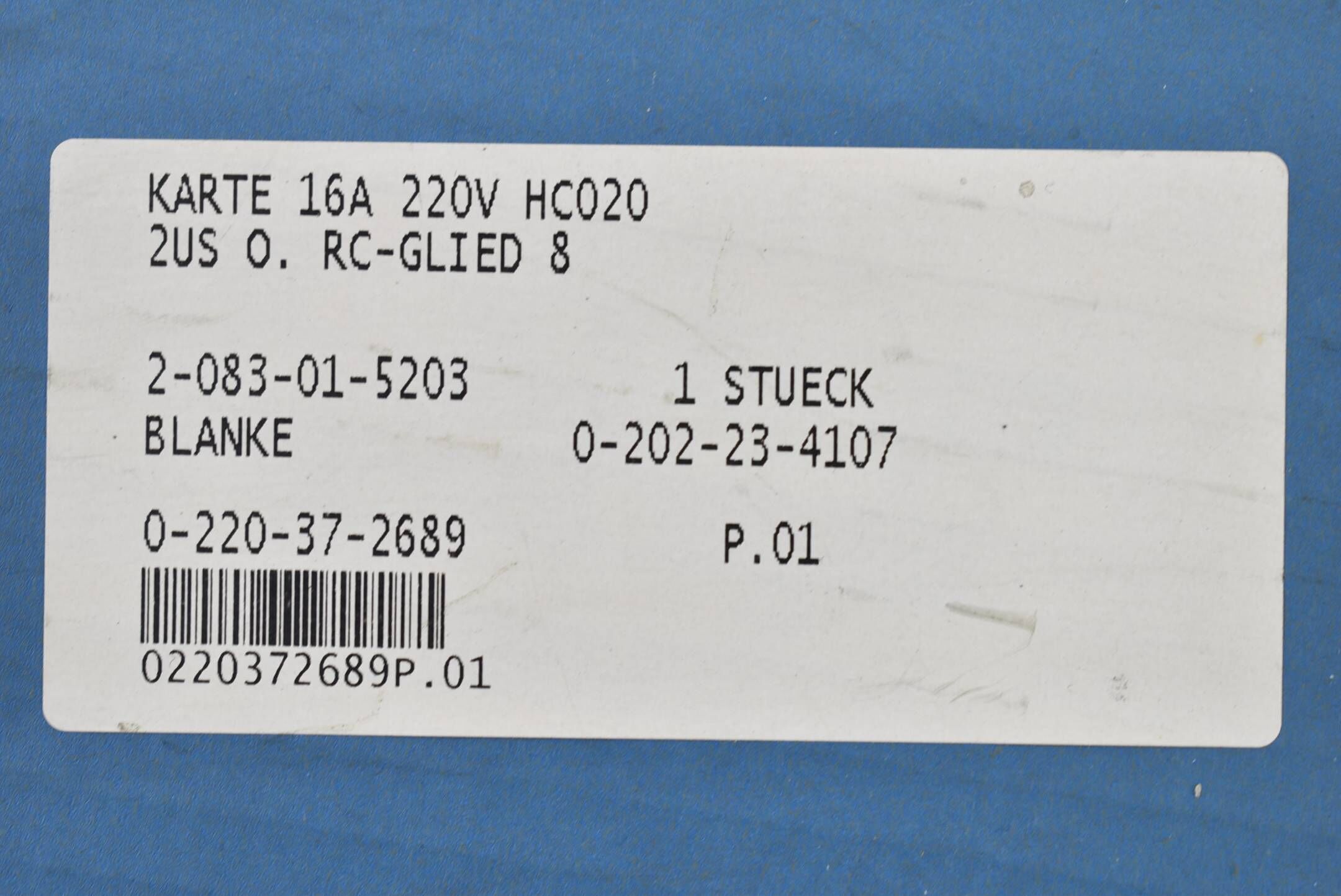 Homatic Ausgangskarte 16A 220V HC020 2US o. RC-Glied 8 2-083-01-5203