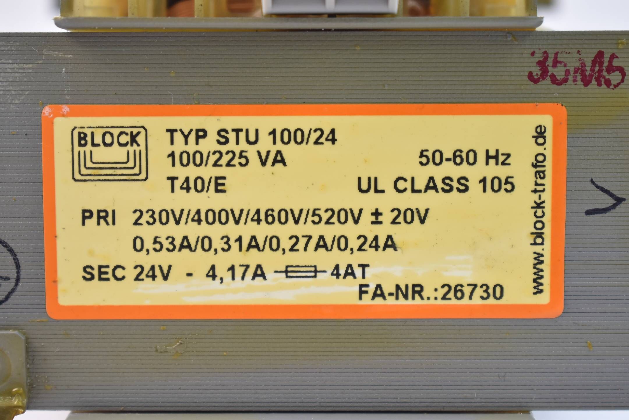 Block Steuerungstransformer STU 100/24 ( 50-60 Hz 100-225VA )