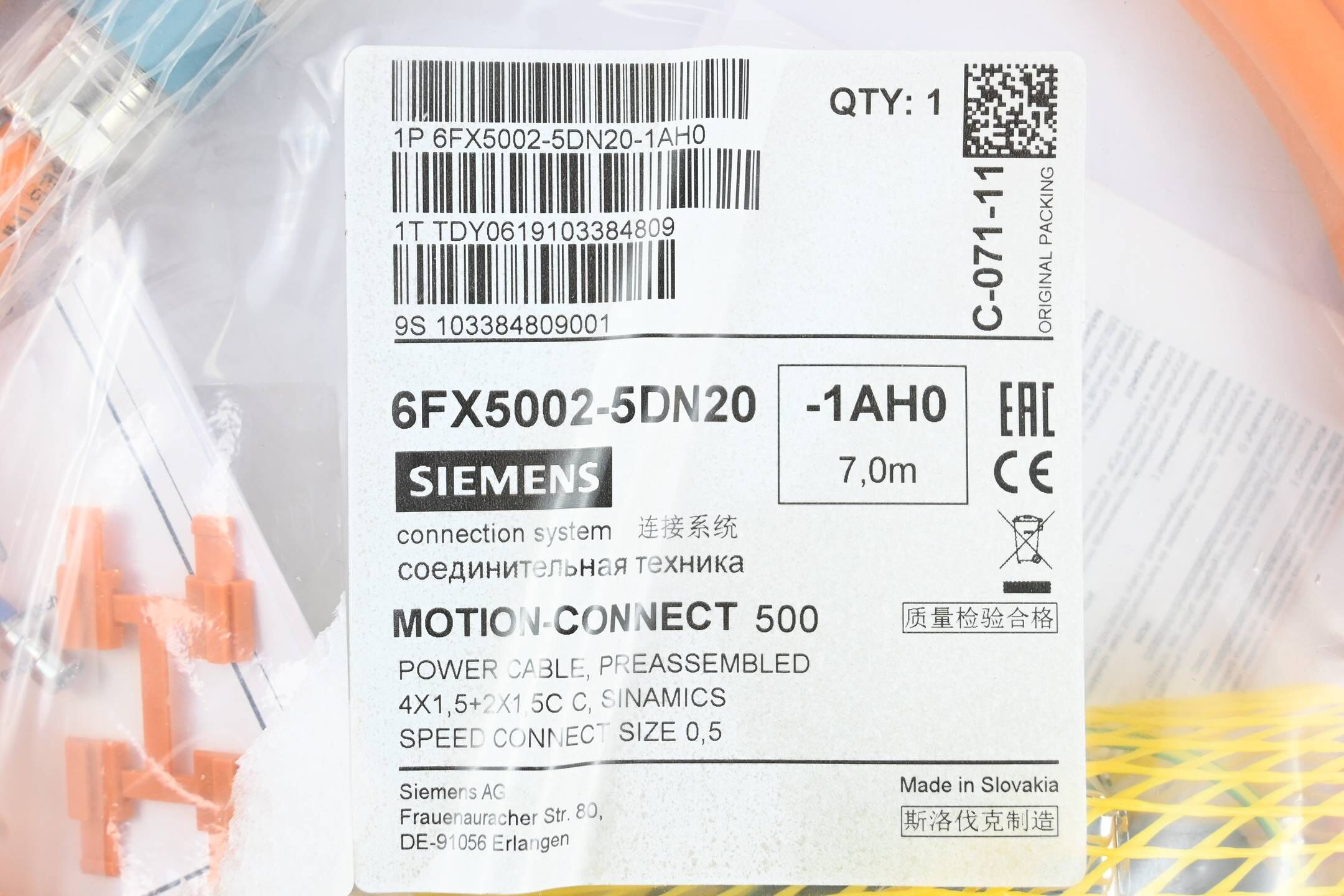 Siemens Leistungsleitung 6FX5002-5DN20-1AH0 ( 6FX5 002-5DN20-1AH0 ) 7,0m