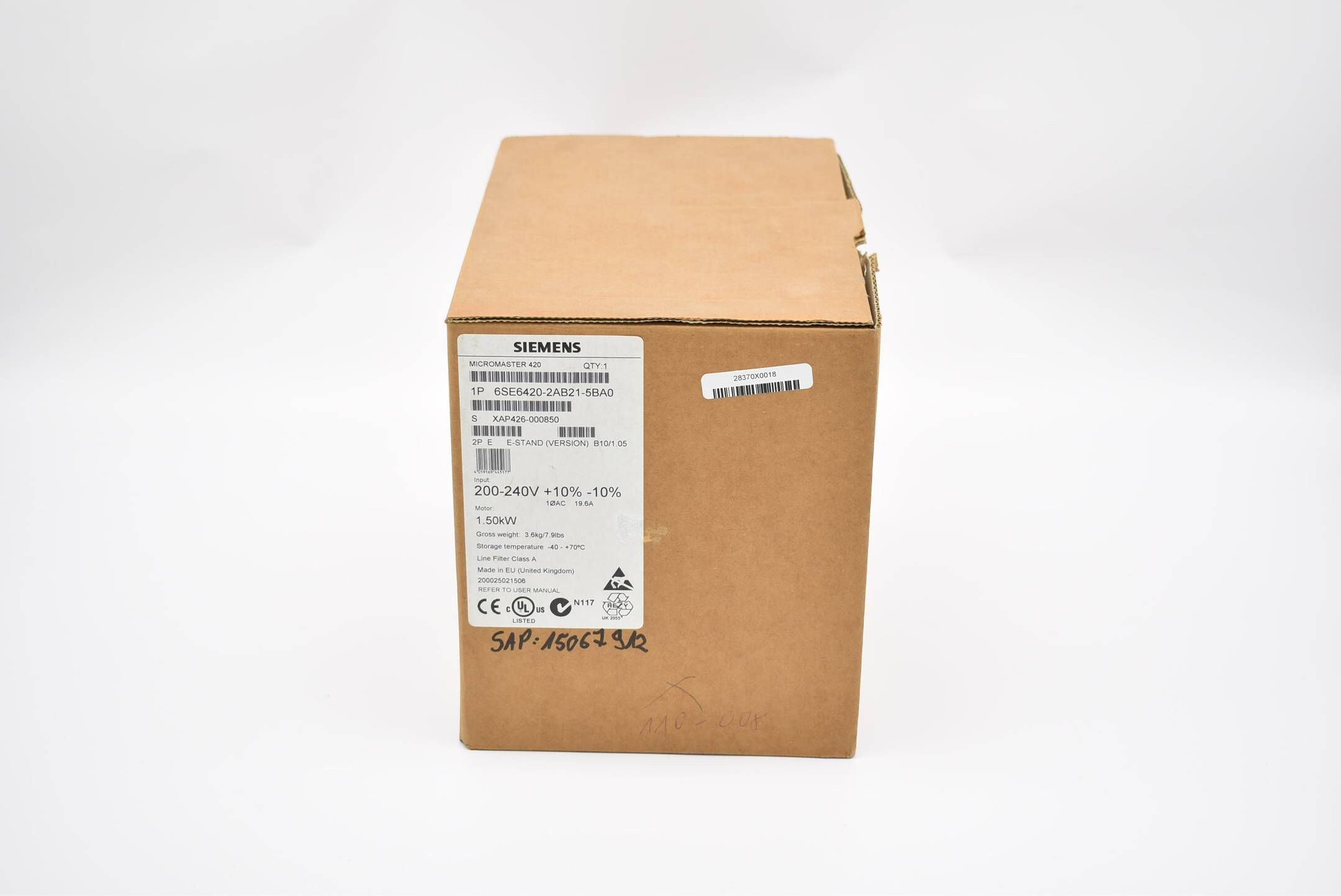 Siemens Micromaster 420 6SE6420-2AB21-5BA0 ( 6SE6 420-2AB21-5BA0 ) E. B10/1.05