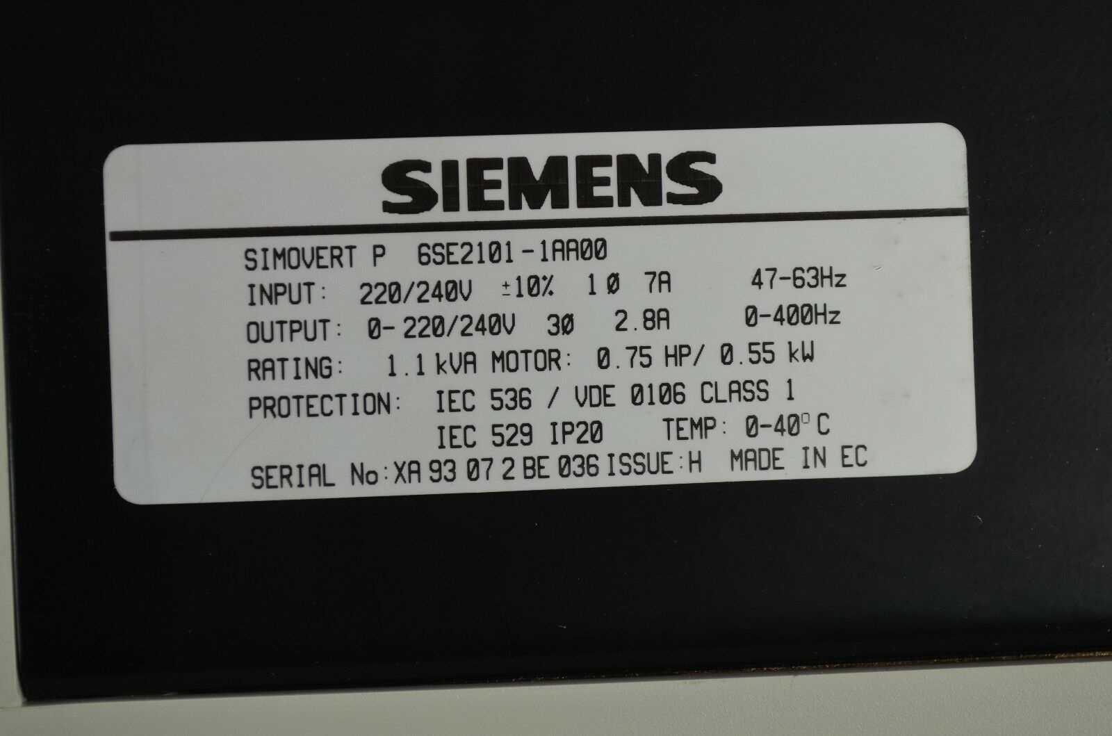 Siemens simovert P 6SE2101-1AA00