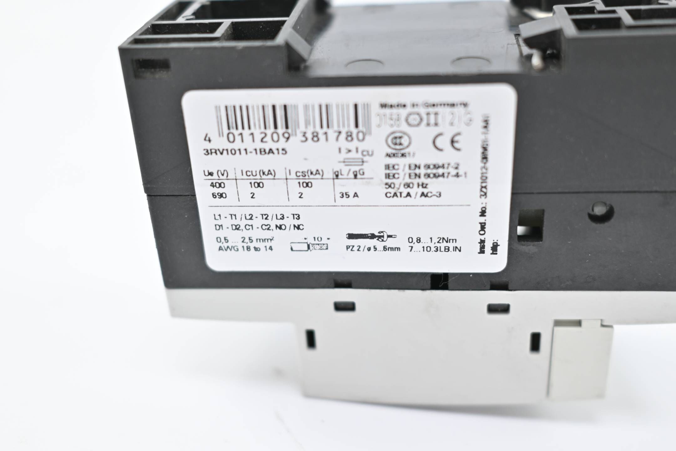 Siemens Leistungsschalter Sirius 3RV1011-1BA15 ( 3RV1 011-1BA15 ) + 3RV1901-E