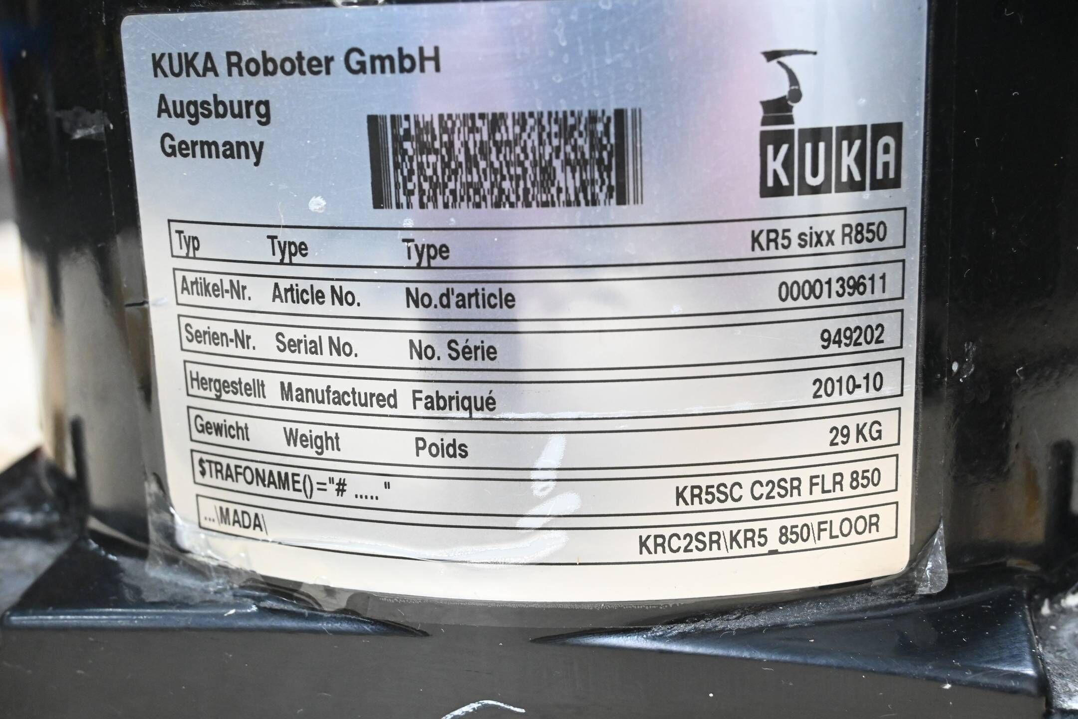 Kuka Roboter KR5 sixx R850 inkl. Schaltschrank KRC2sr + Bedienpanel 00-110-185