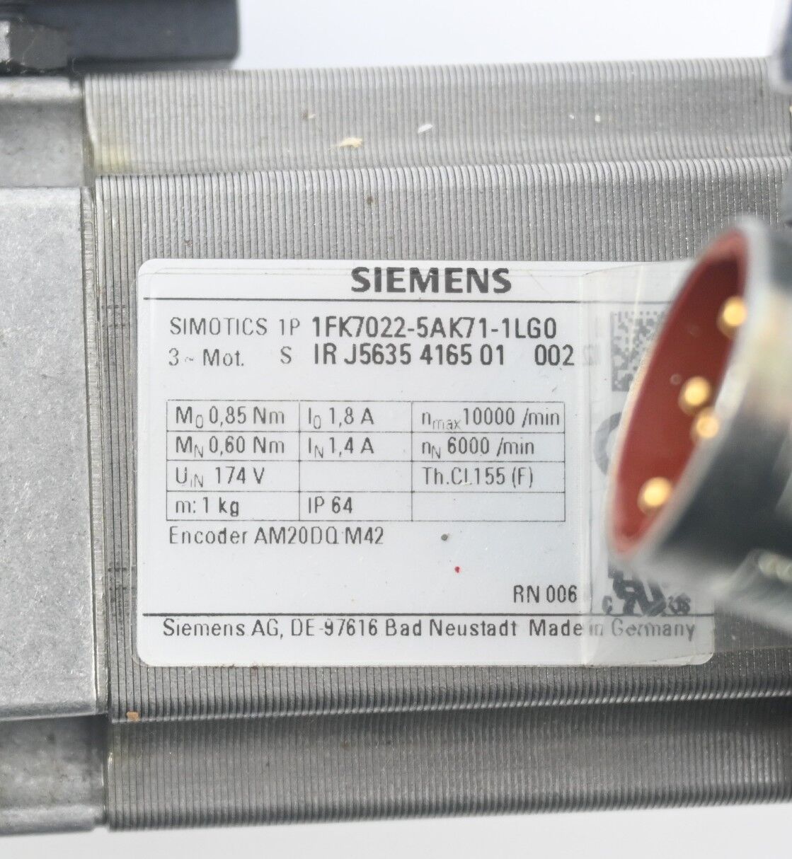 Siemens Simotics S Servomotor 1FK7022-5AK71-1LG0 ( 1FK7 022-5AK71-1LG0 )