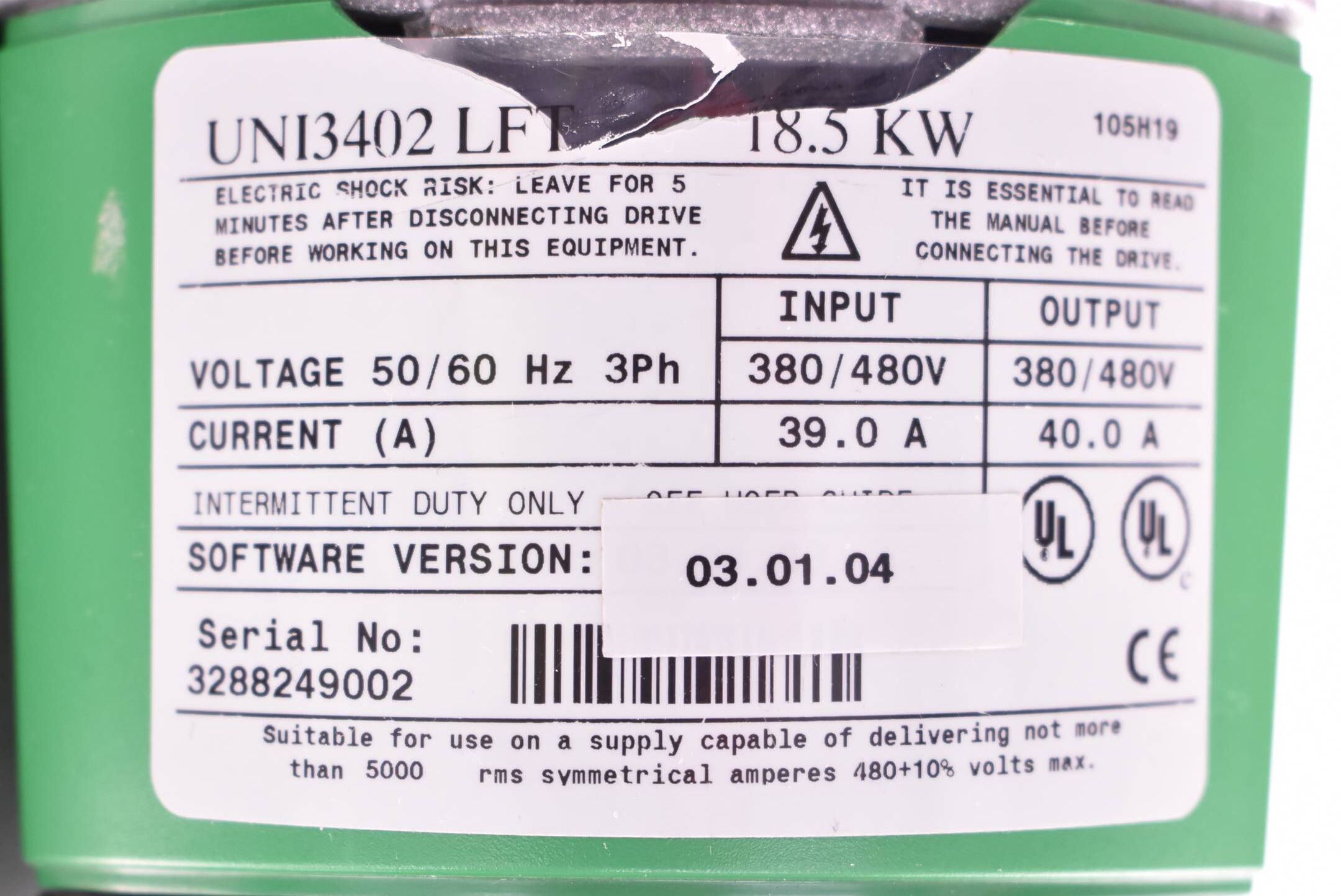 Control Techniques Unidrive 18,5KW 50/60Hz 3Ph 380/480V 40A UNI3402 LFT