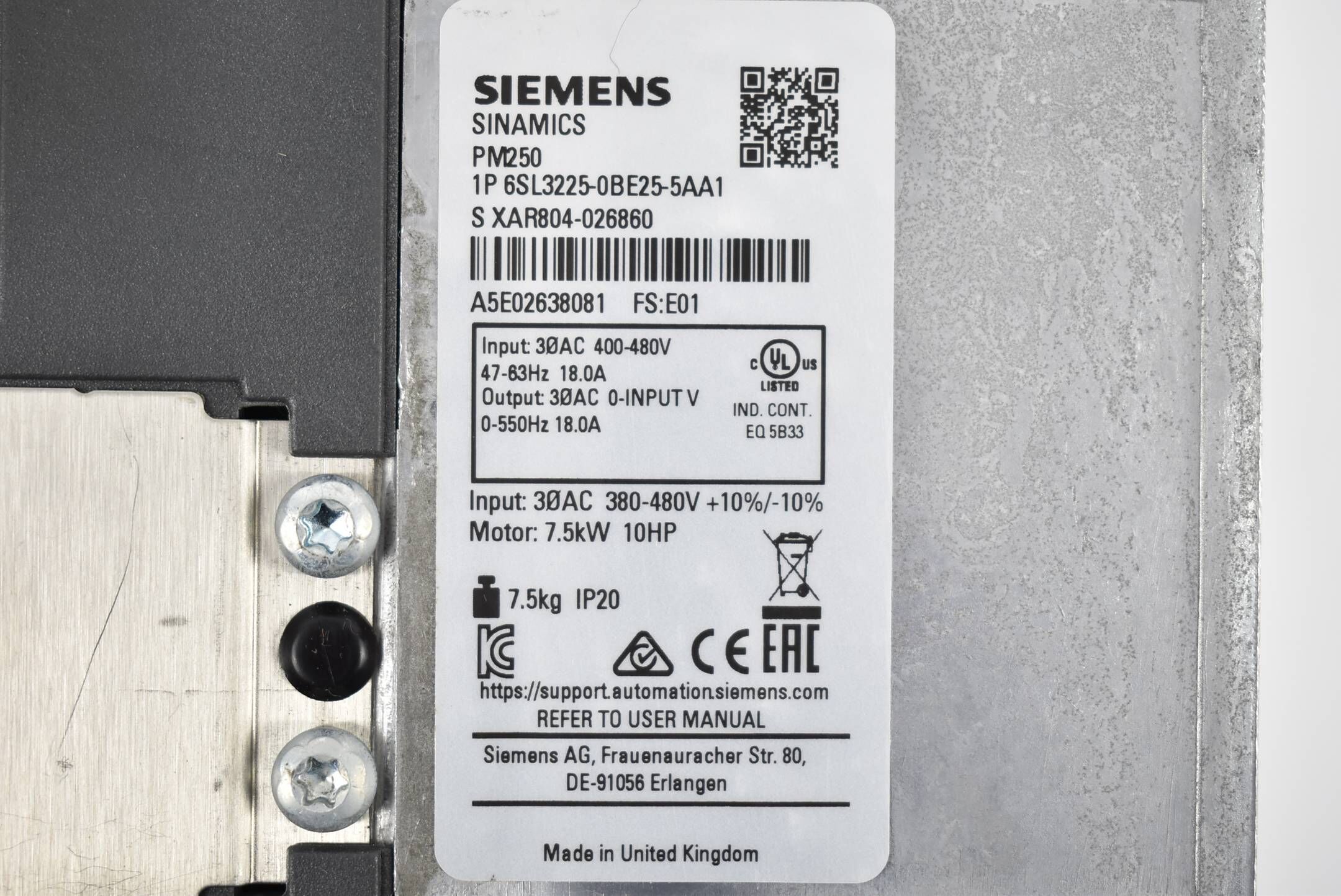 Siemens sinamics Power Module 250 6SL3225-0BE25-5AA1 ( 6SL3 225-0BE25-5AA1 ) E.1