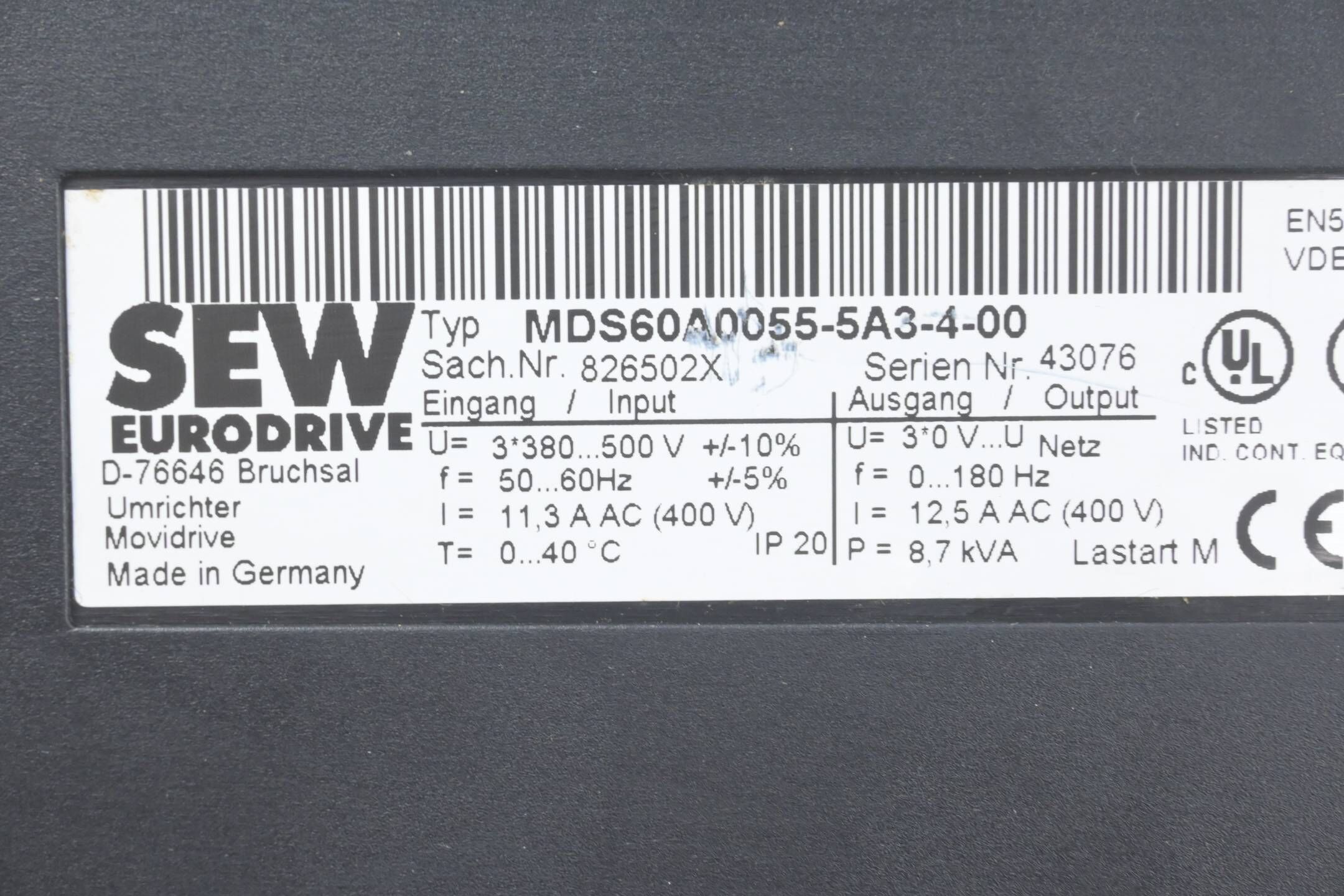 SEW Umrichter MDS60A0055-5A3-4-00 inkl. Leistungsteil MDX60A0055-5A3-4-00