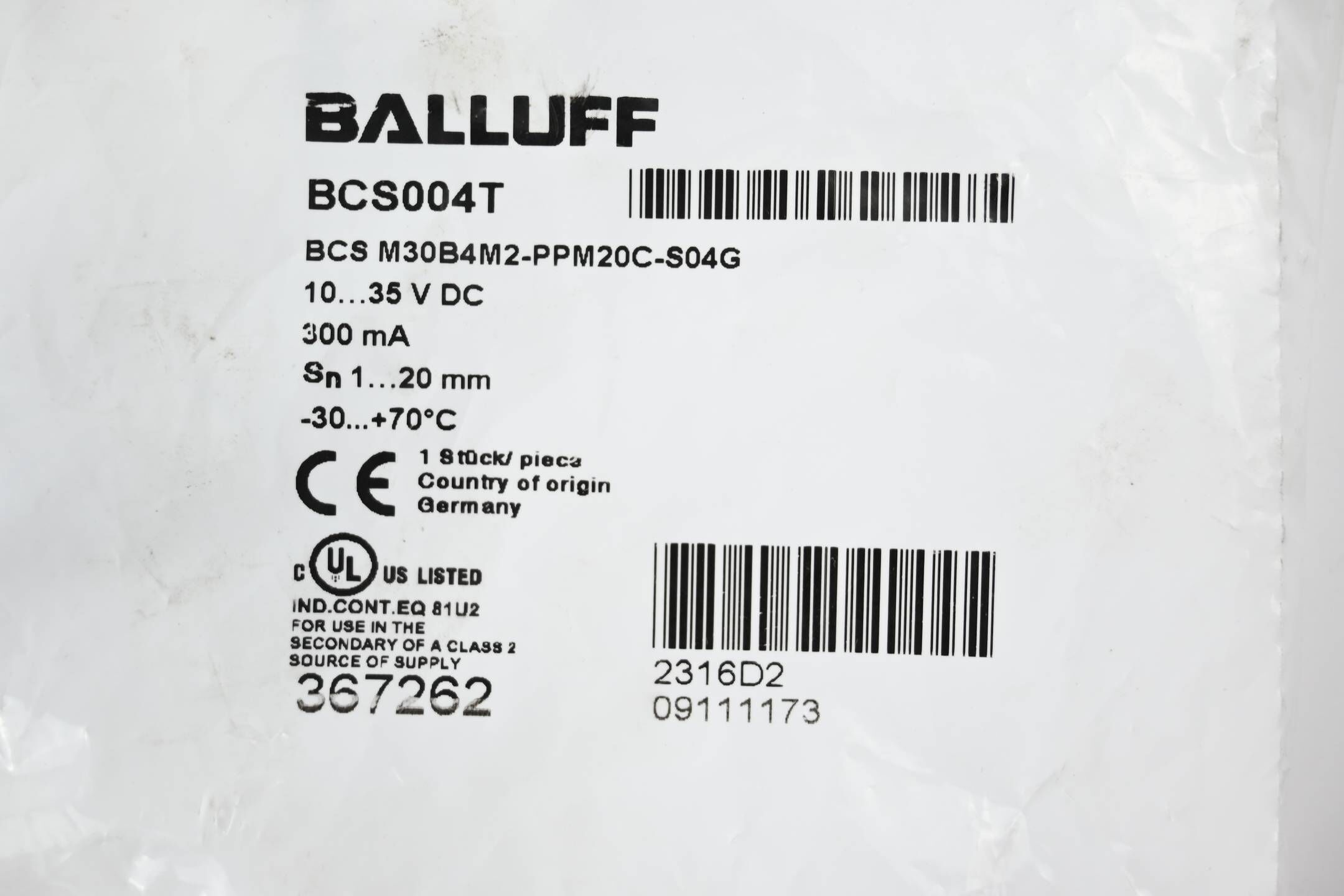 Balluff Kapazitiver Sensor BCS004T ( BCS M30B4M2-PPM20C-S04G )
