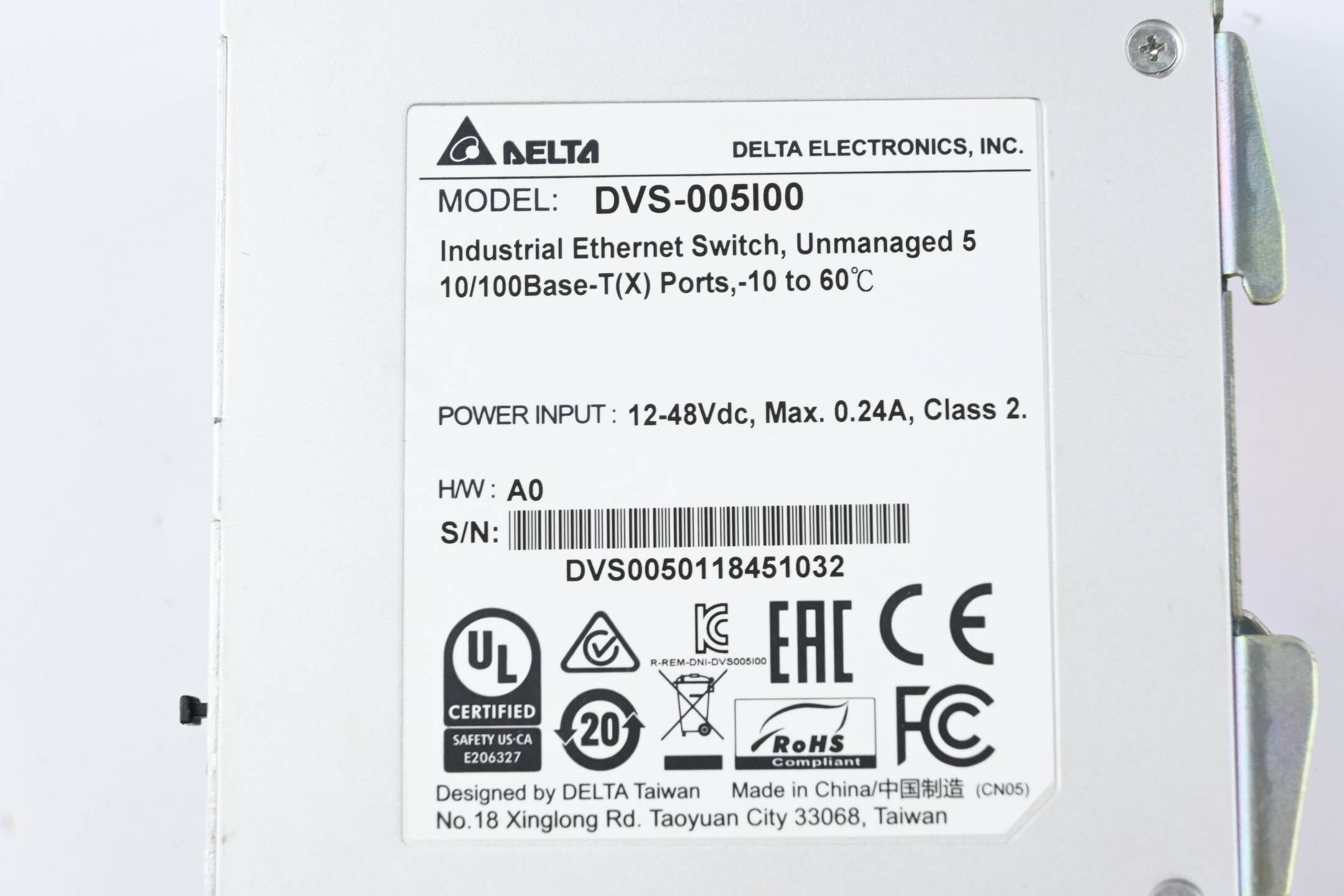 Delta electronics industrial ethernet switch DVS-005I00