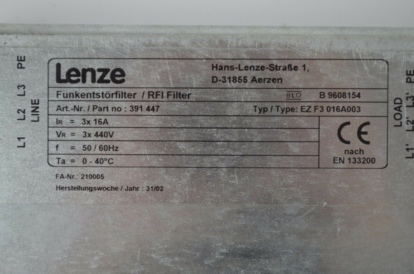 Lenze Funkentstörfilter / RFI Filter EZ F3 016A003