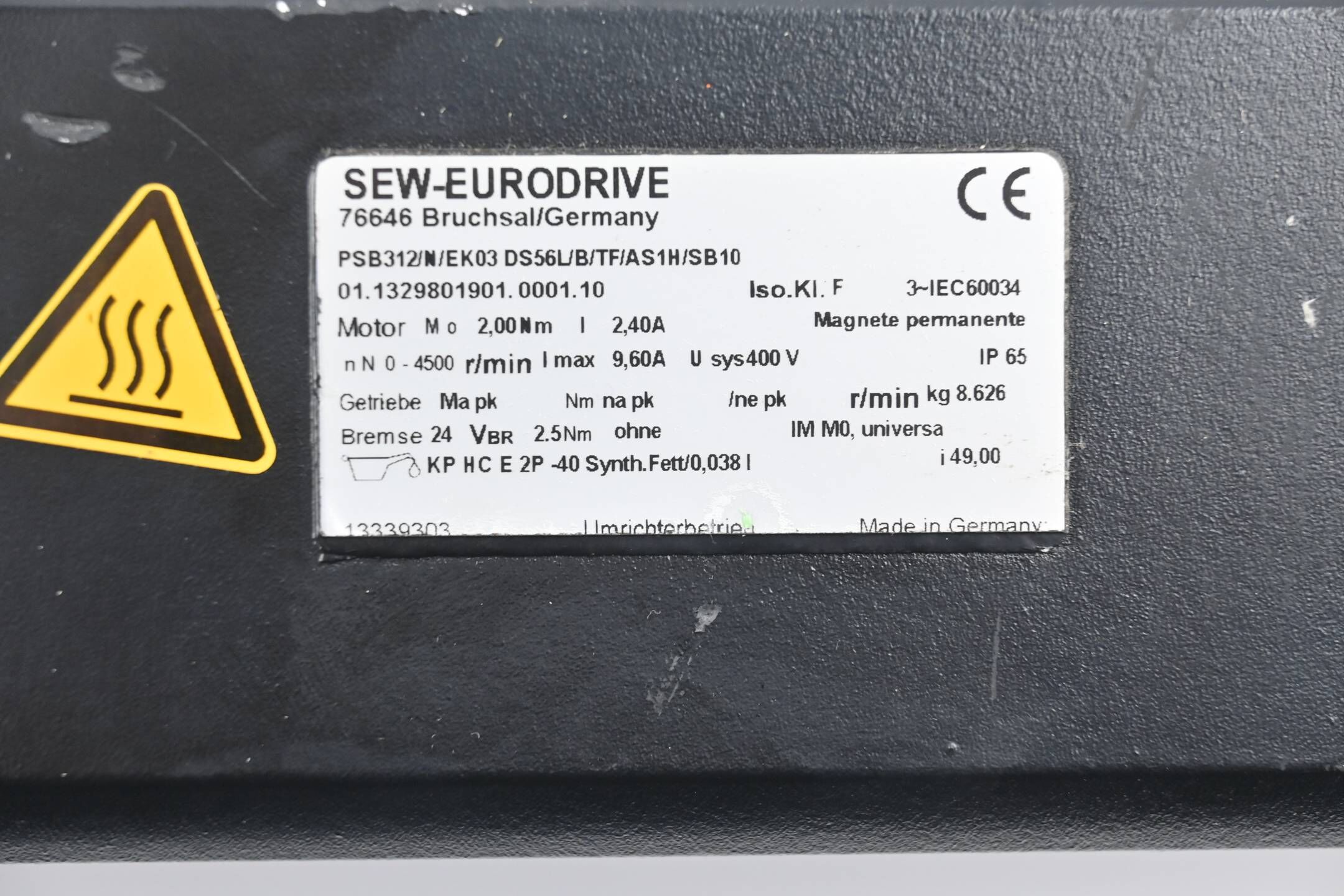 SEW Eurodrive Servomotor PSB312/N/EK03 DS56L/B/TF/AS1H/SB10 + Planetengetriebe