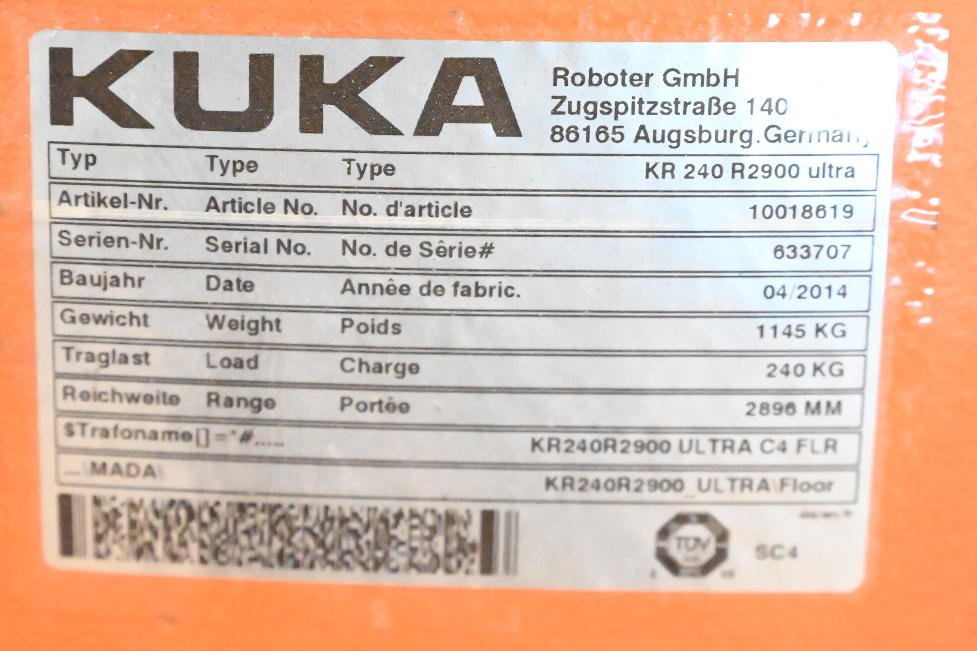 Kuka Industrieroboter KR240 R2900 ultra inkl. Schaltschrank KRC4 + 00-168-334 2