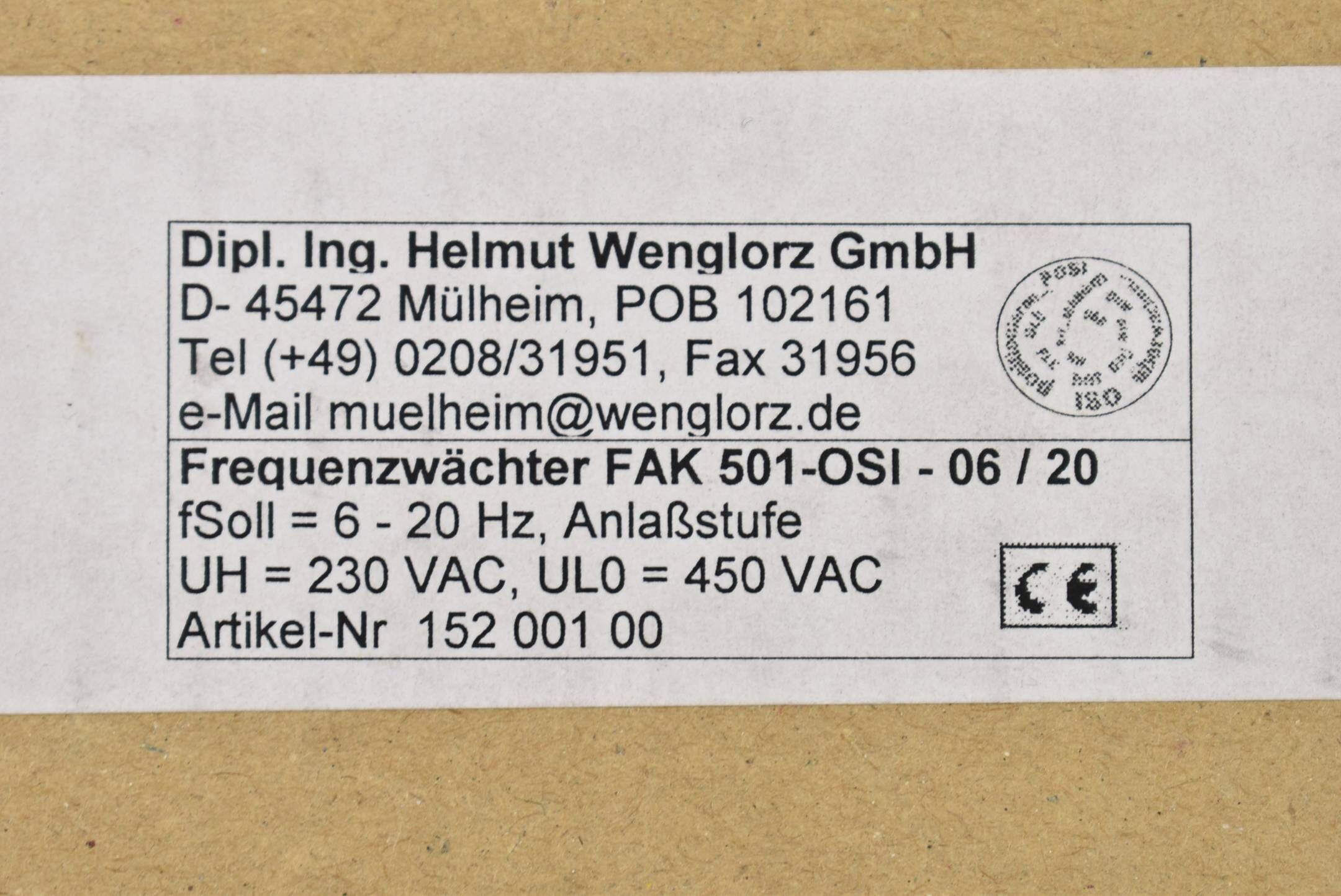 Wenglor Frequenzwächter FAK 501 FAK 501-OSI-06/20 ( 15200100 )