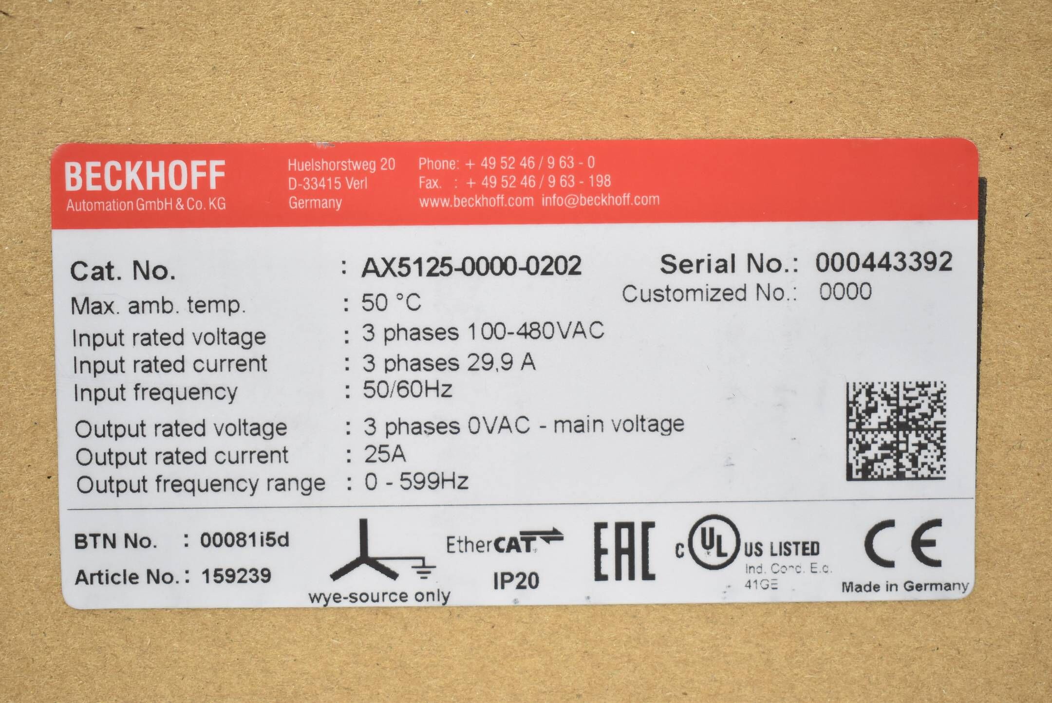 Beckhoff Digital Kompakt Servoverstärker AX5125-0000-0202