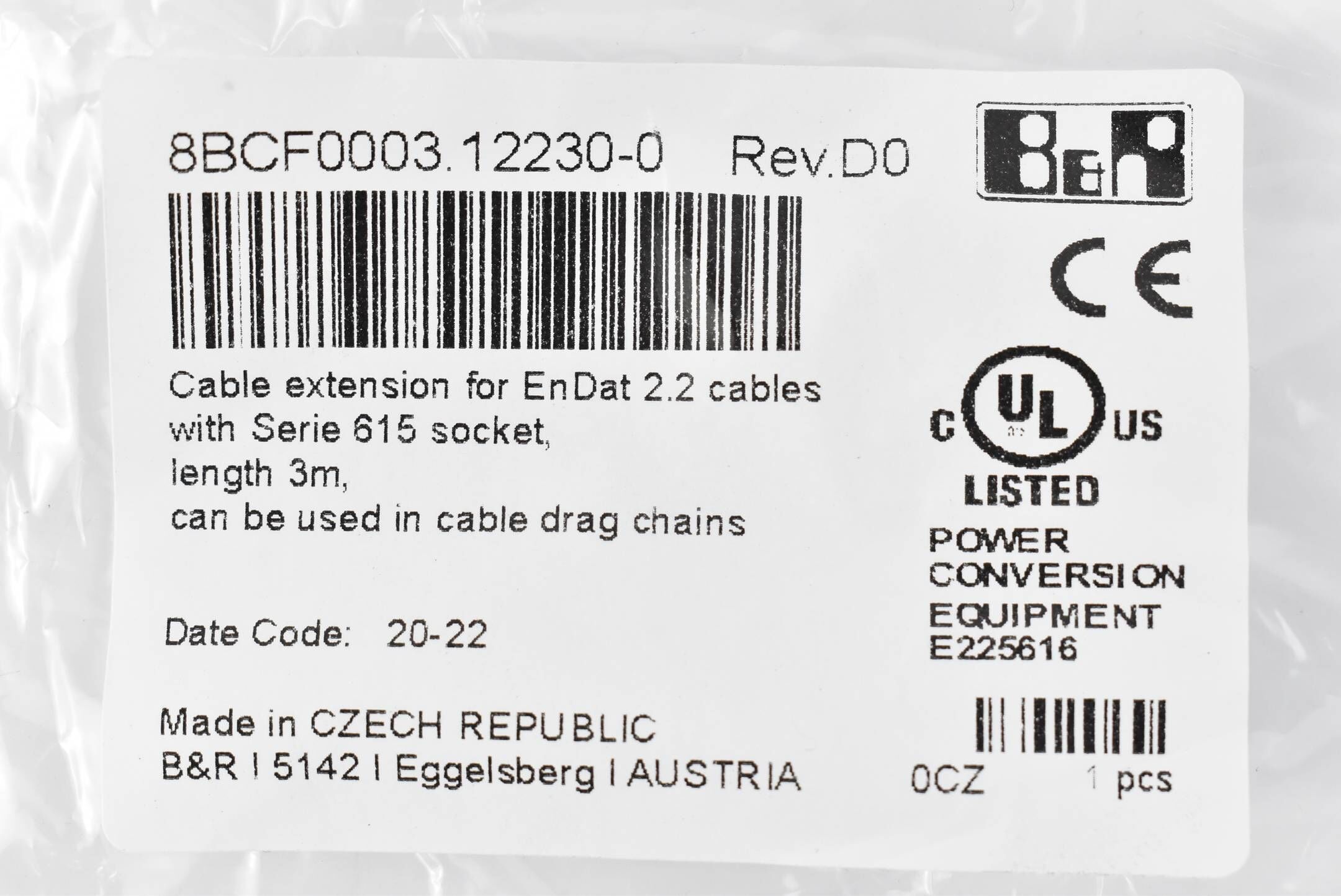 B&R Automation Kabelverlängerung EnDat 2.2 8BCF0003.12230-0 ( Rev. D0 ) 3m