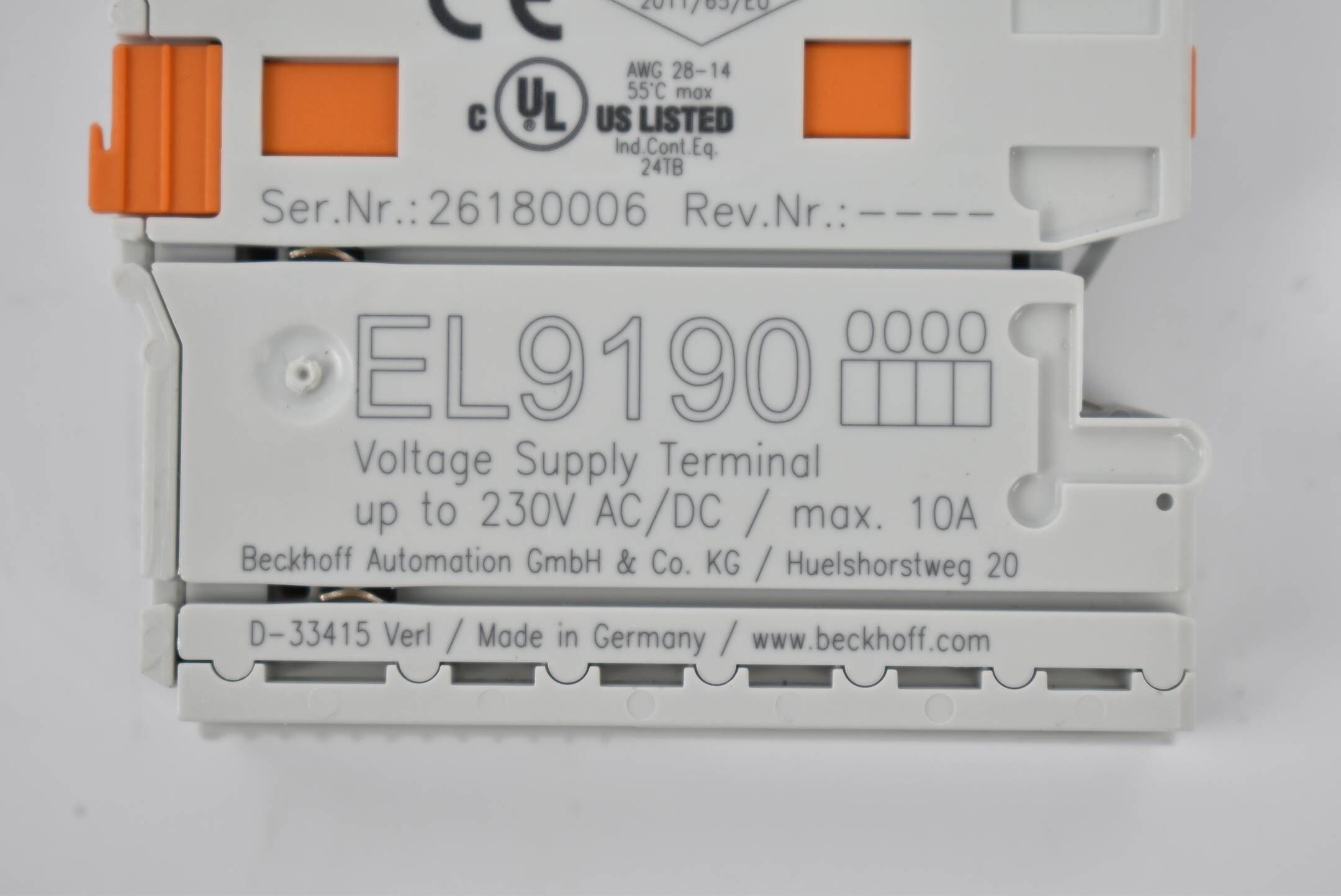 Beckhoff Potenzialeinspeiseklemme bis 230 V AC EL9190 ( EL 9190 )