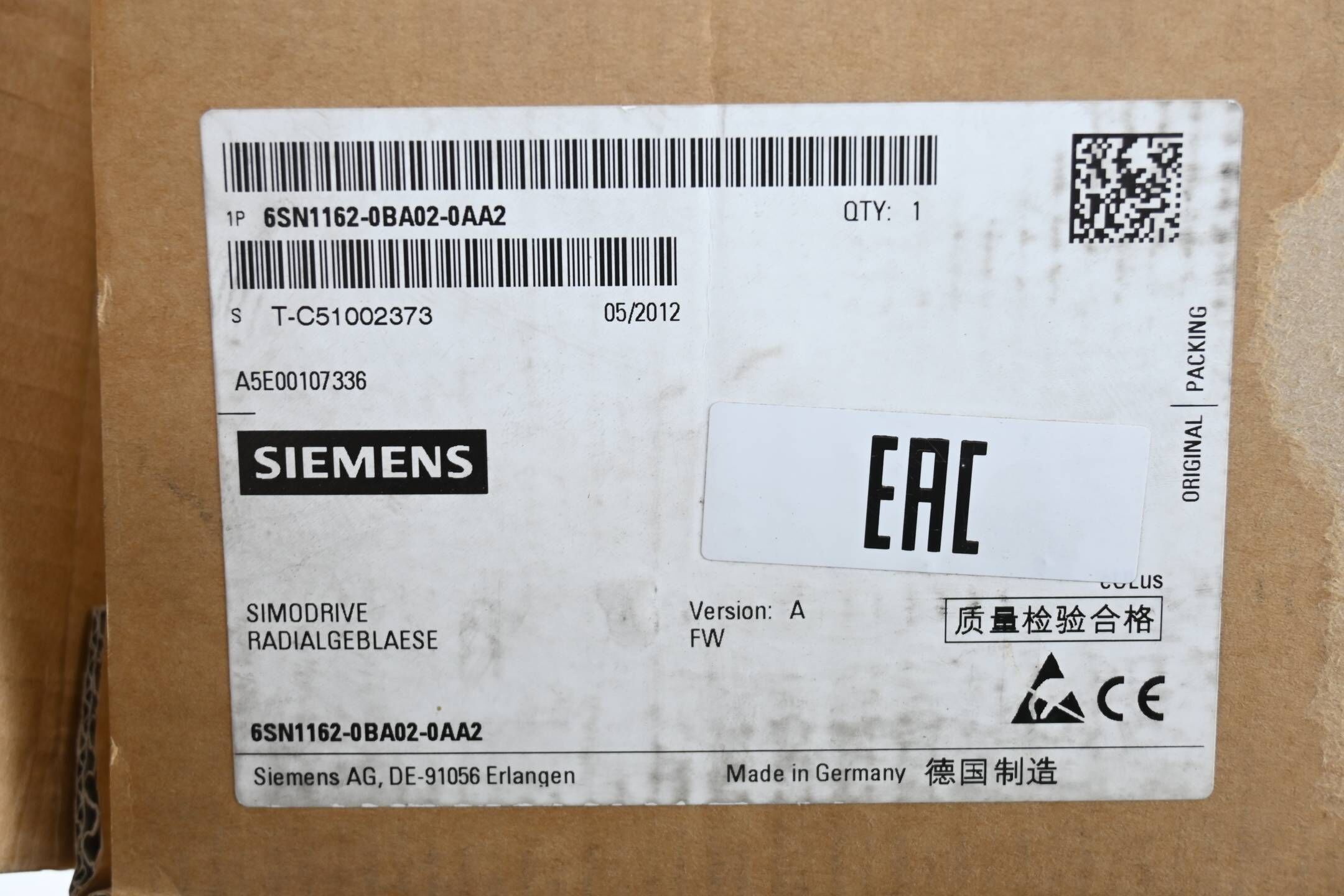 Siemens Simodrive Anbaulüfter 6SN1162-0BA02-0AA2 ( 6SN1 162-0BA02-0AA2 )