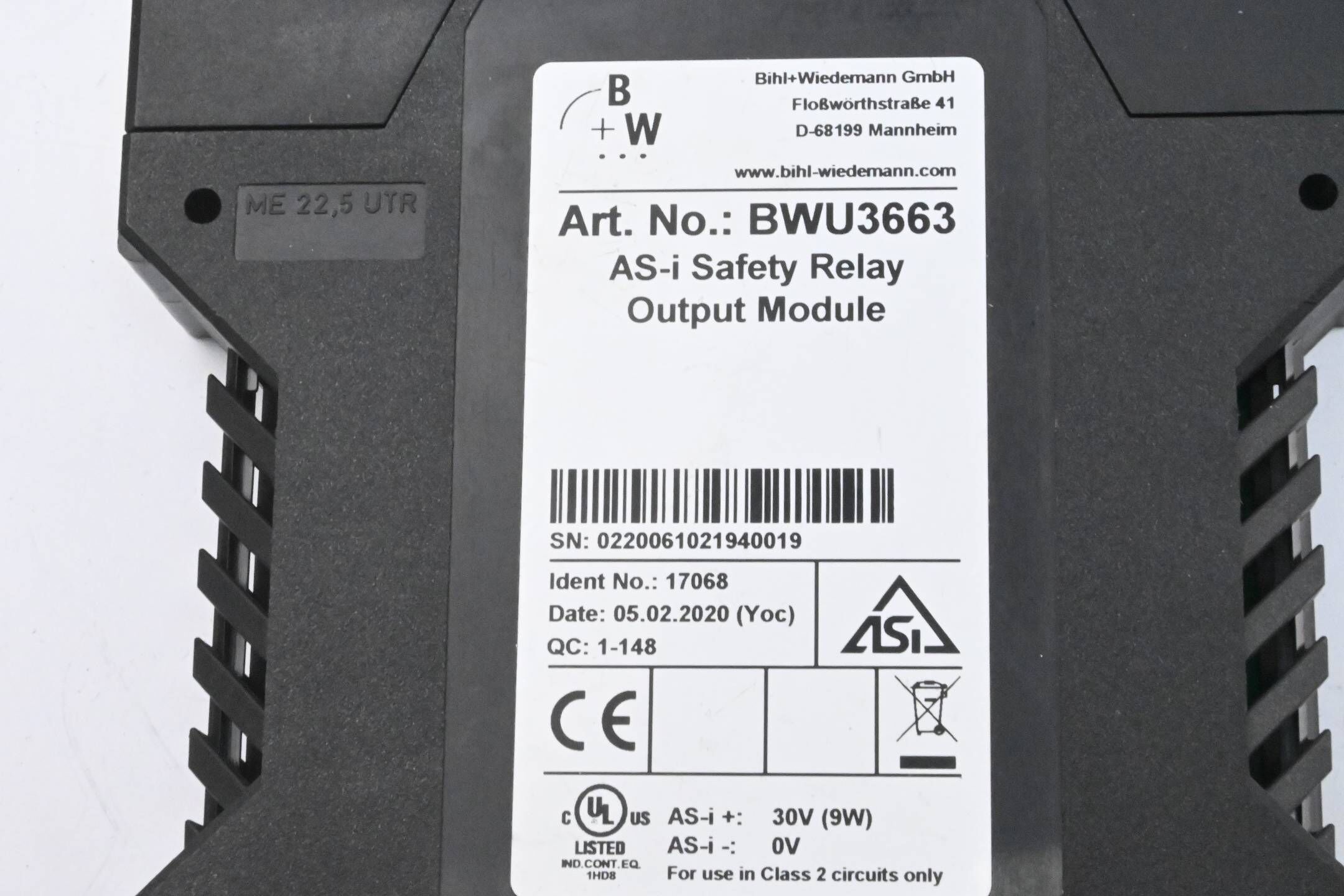 Bihl + Wiedemann AS-i Safety Relay Output Modul BWU3663