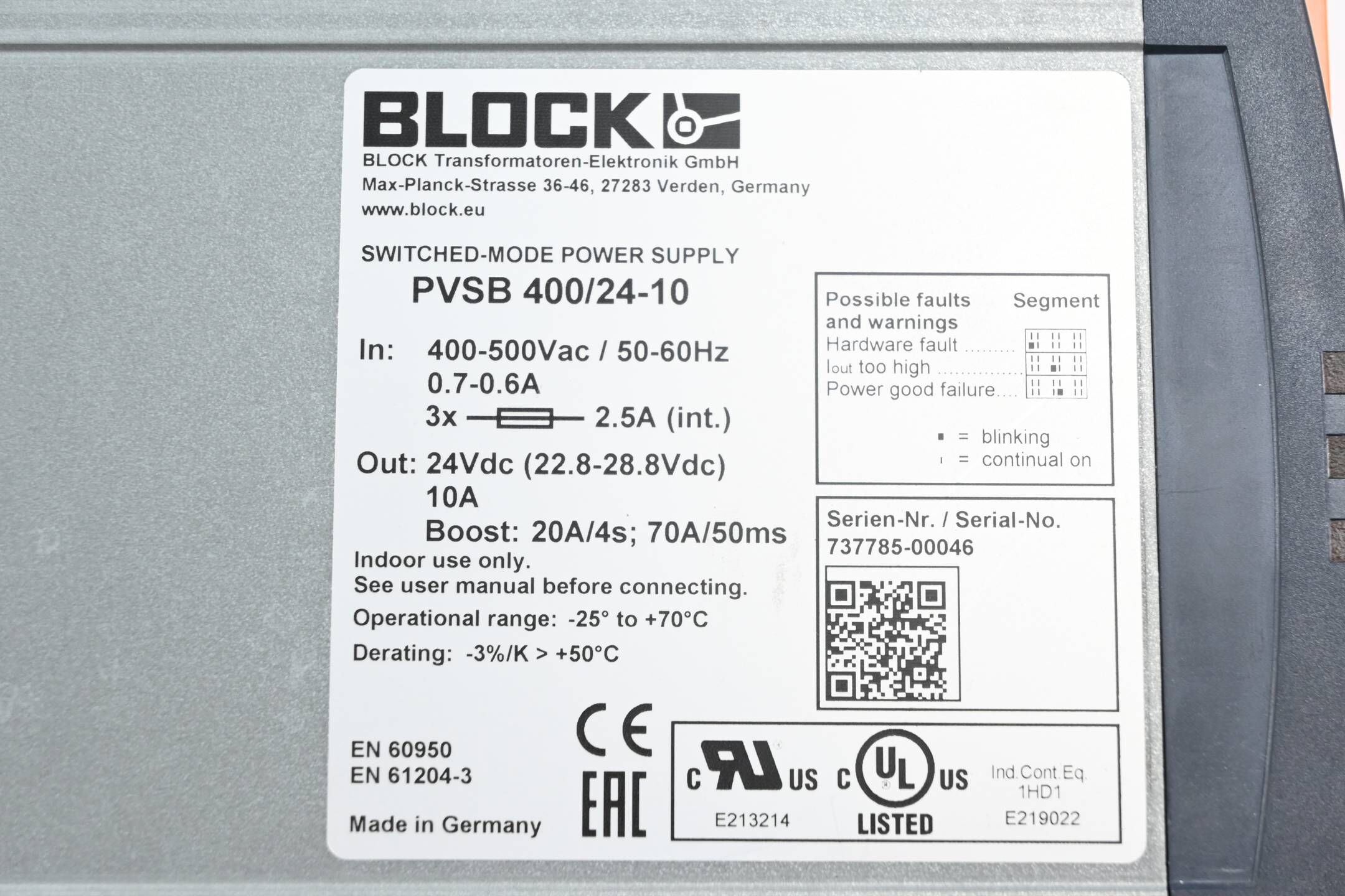 Block Switched-Mode Power Supply PVSB 400/24-10 ( PVSB400/24-10 )