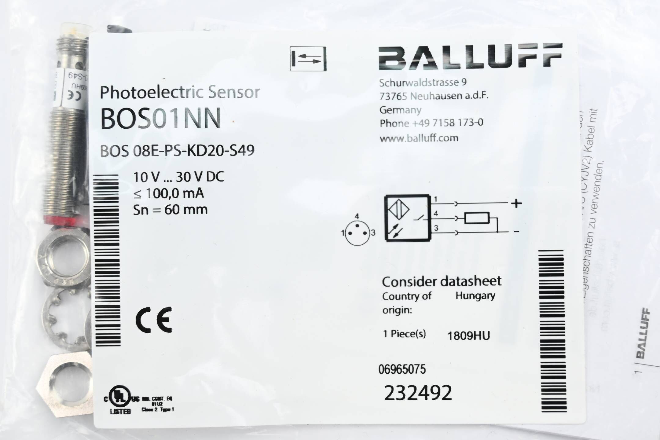 Balluff Lichttaster BOS01NN ( BOS 08E-PS-KD20-S49 )