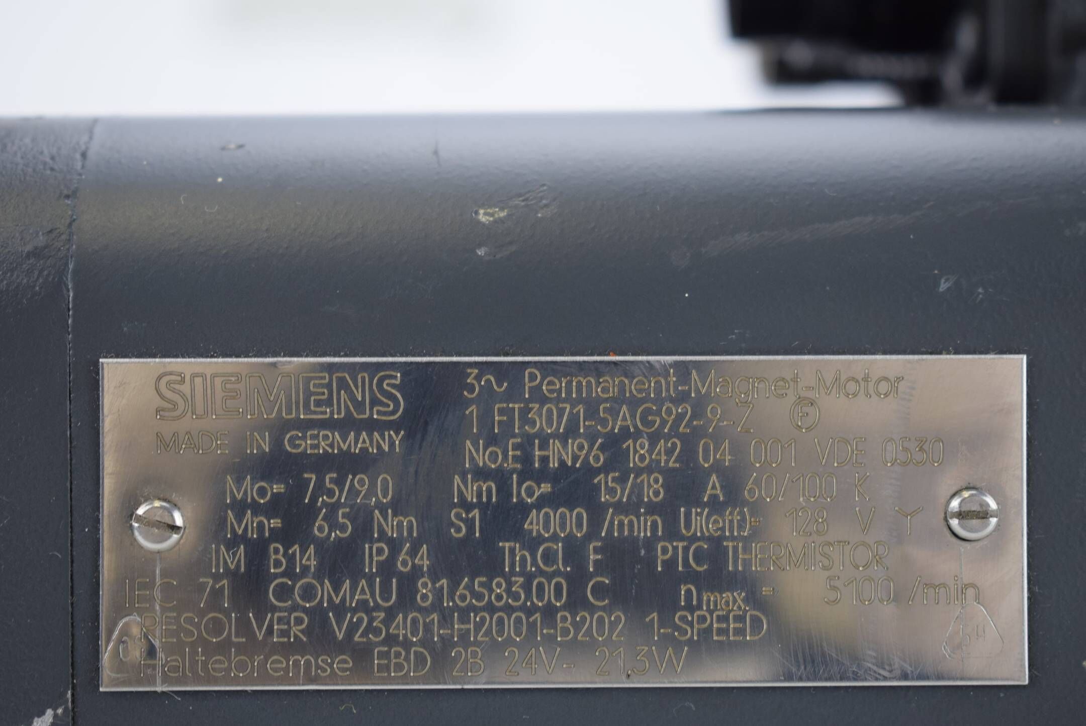 Siemens 3~Permanent-Magnet-Motor 1FT3071-5AG92-9-Z ( 1FT3 071-5AG92-9-Z )