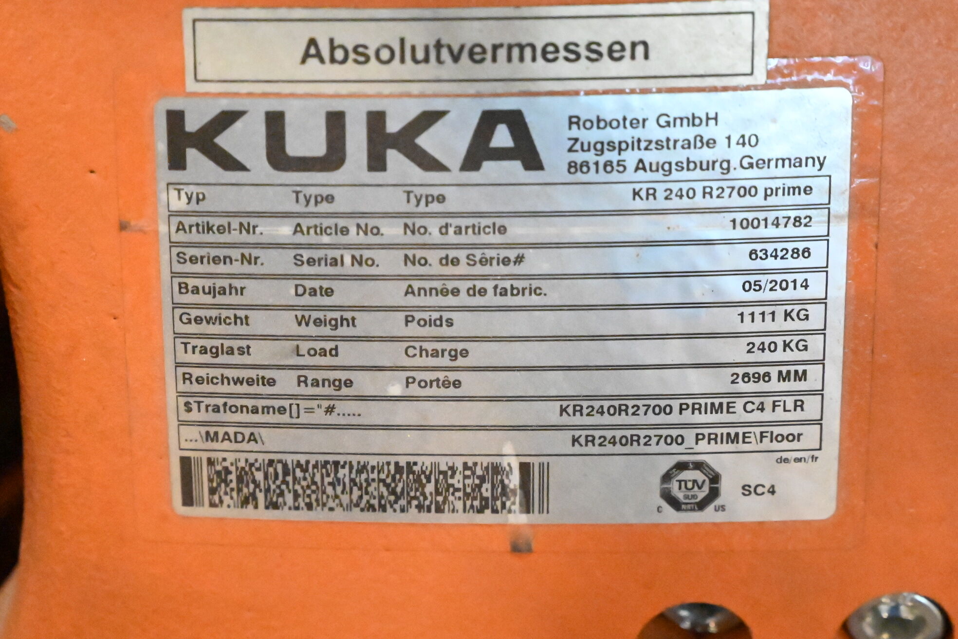 Kuka Industrieroboter KR240 R2700 Prime inkl. Schaltschrank KRC4 + 00-168-334 2