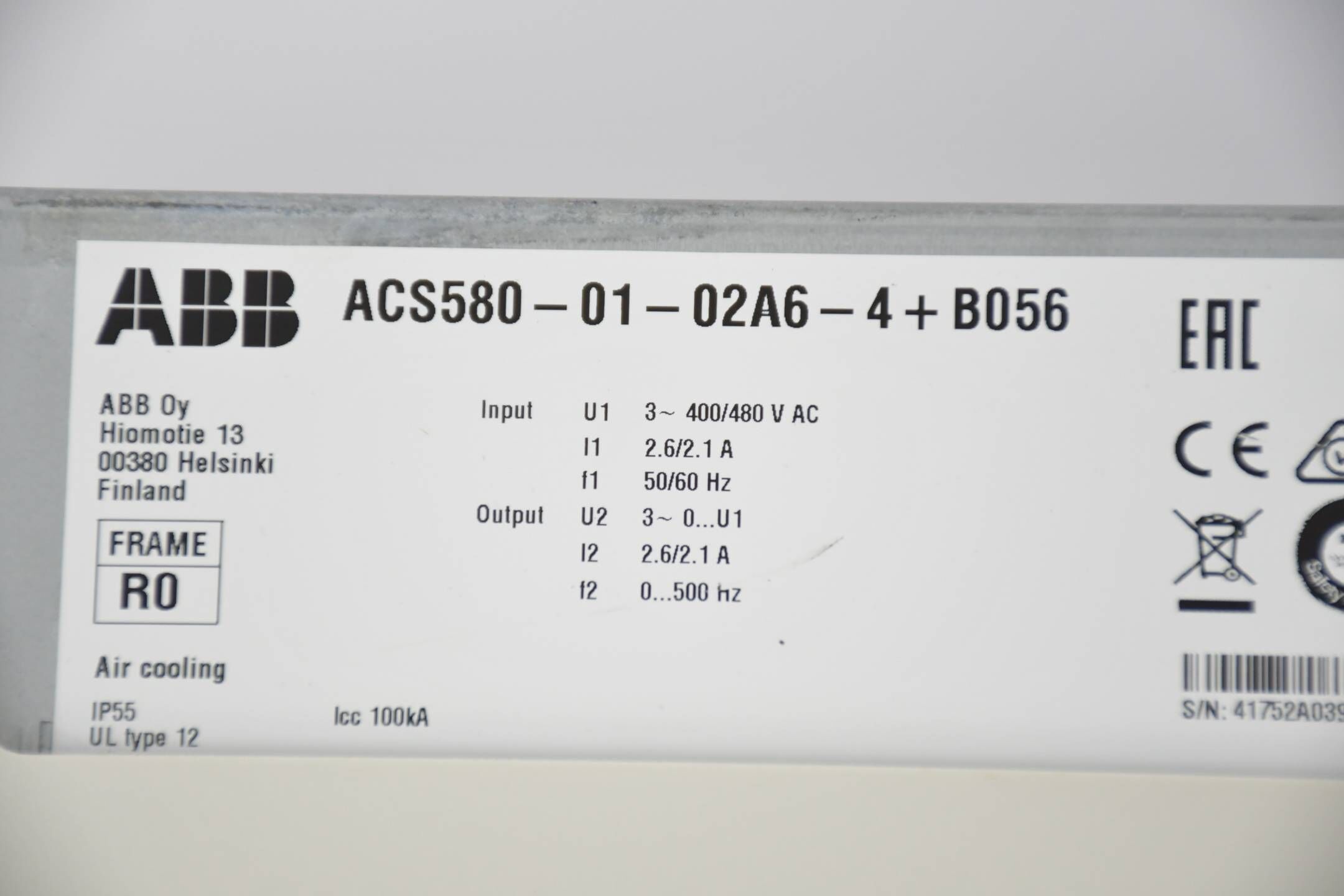 ABB Frequenzumrichter ACS580-01-02A6-4+B056