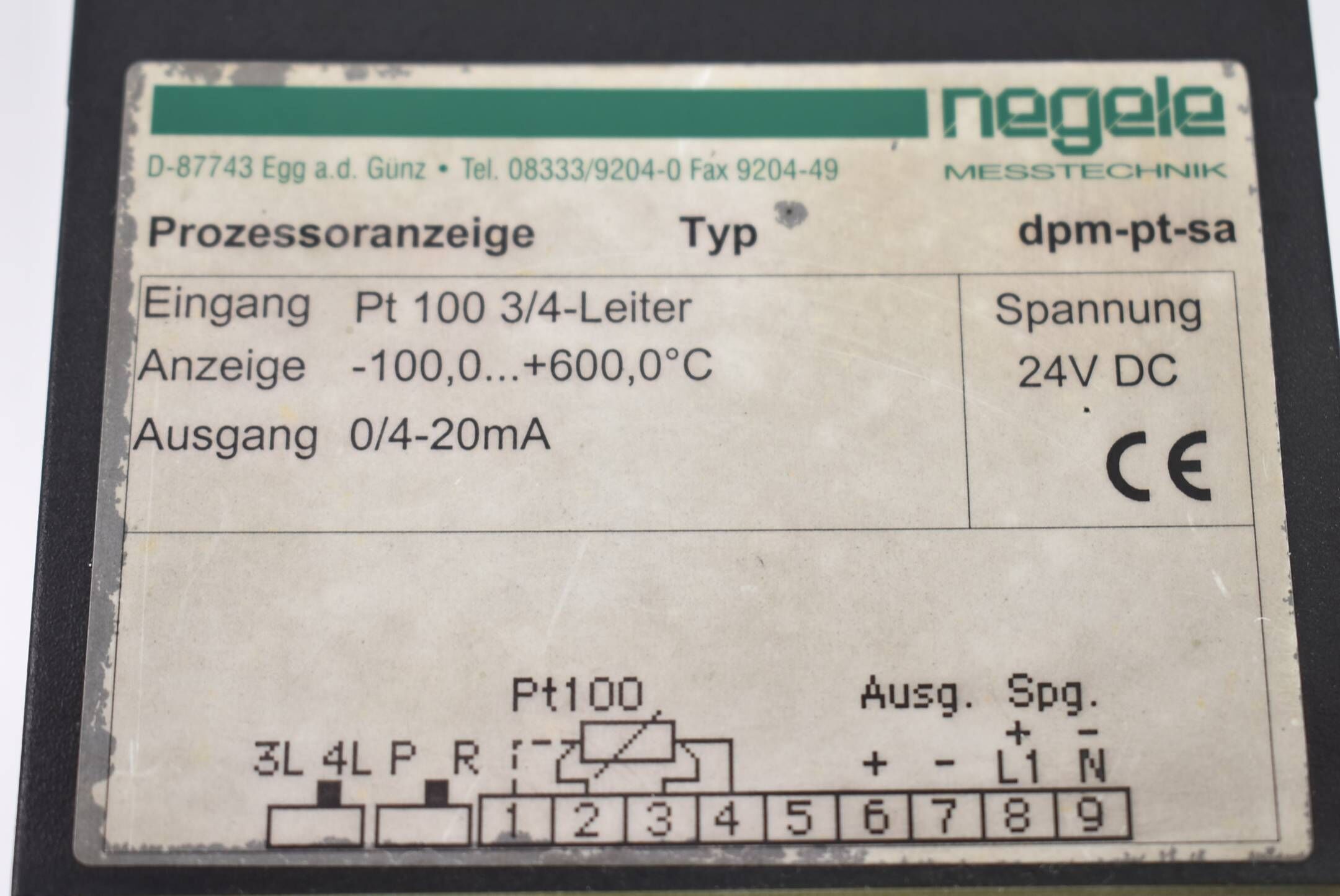Negele Prozessoranzei​ge 230V AC Pt100 3/4-Leiter 0/4-20mA dpm-pt-sa